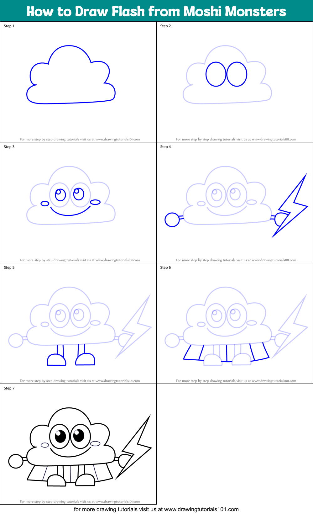 How to Draw Flash from Moshi Monsters Printable Step by Step