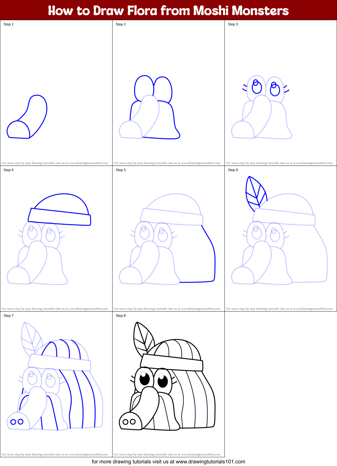 How to Draw Flora from Moshi Monsters Printable Step by Step