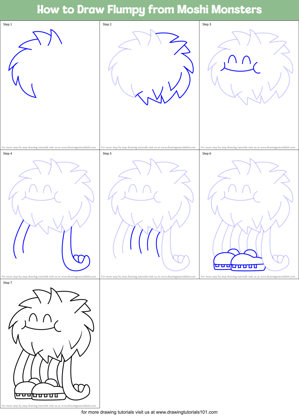 How to Draw Flumpy from Moshi Monsters Printable Step by Step