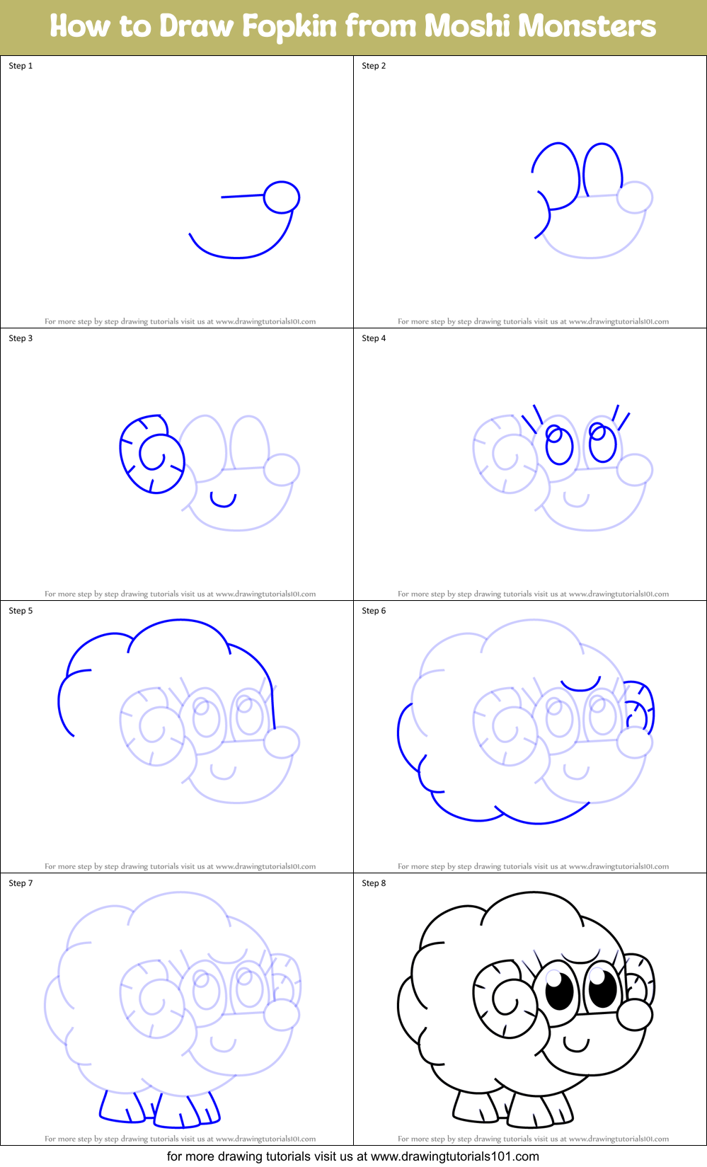 How to Draw Fopkin from Moshi Monsters Printable Step by Step