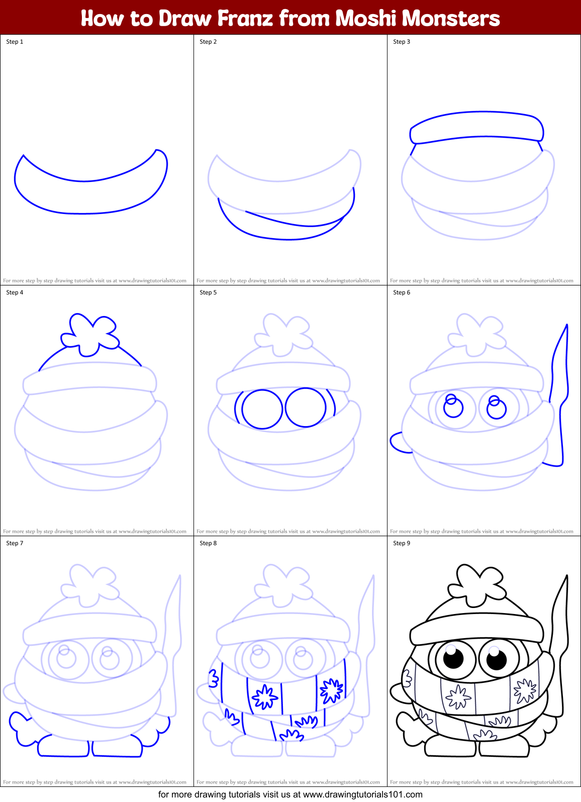 How to Draw Franz from Moshi Monsters Printable Step by Step