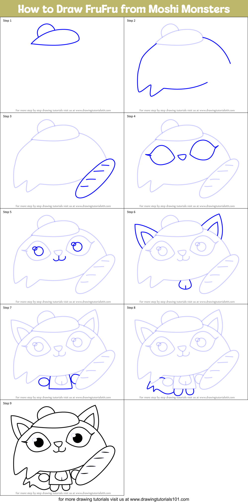 How to Draw FruFru from Moshi Monsters Printable Step by Step