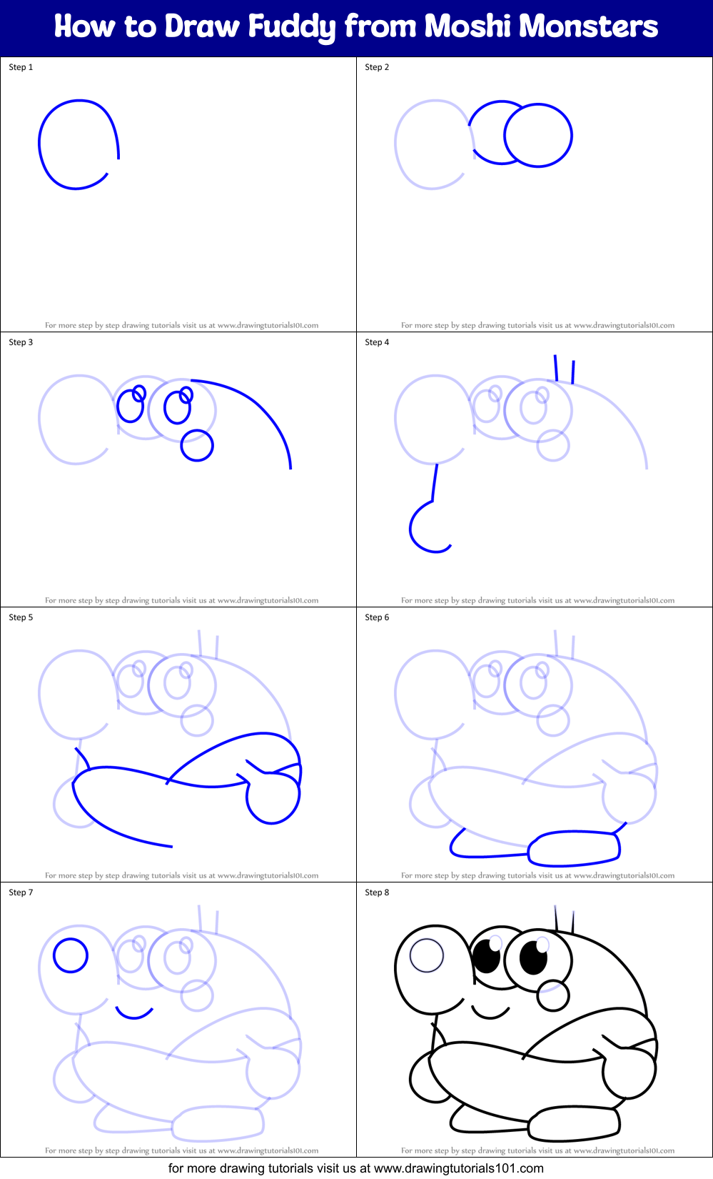 How to Draw Fuddy from Moshi Monsters Printable Step by Step