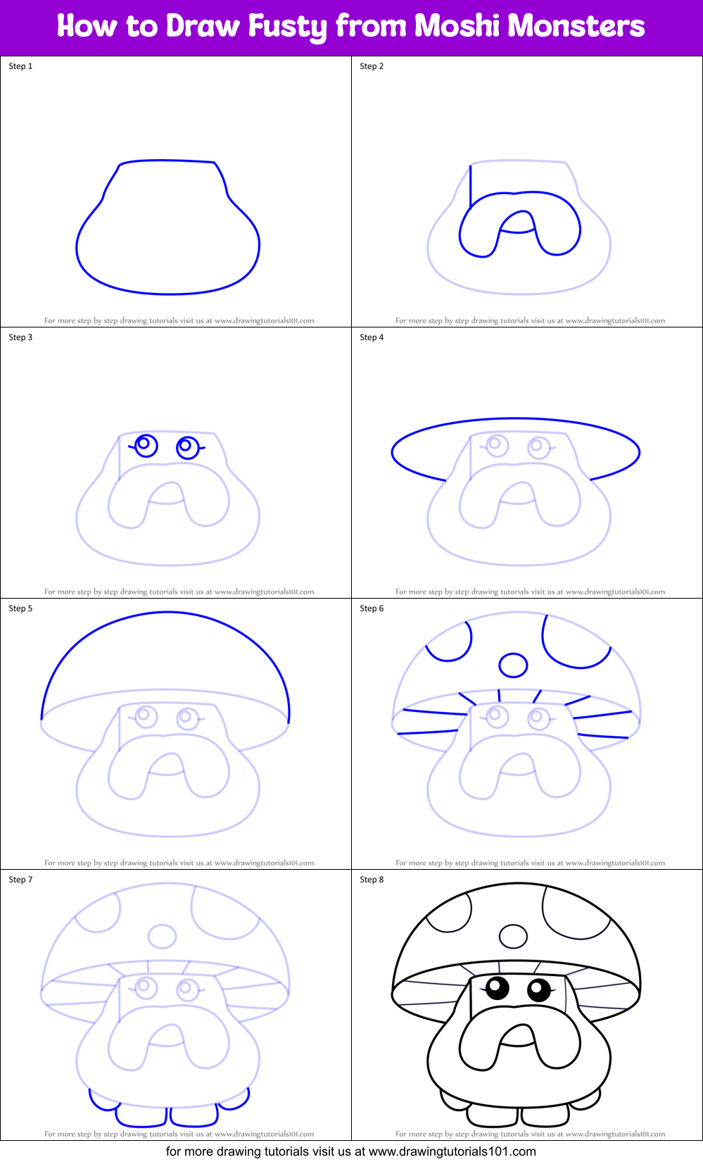 How to Draw Fusty from Moshi Monsters Printable Step by Step