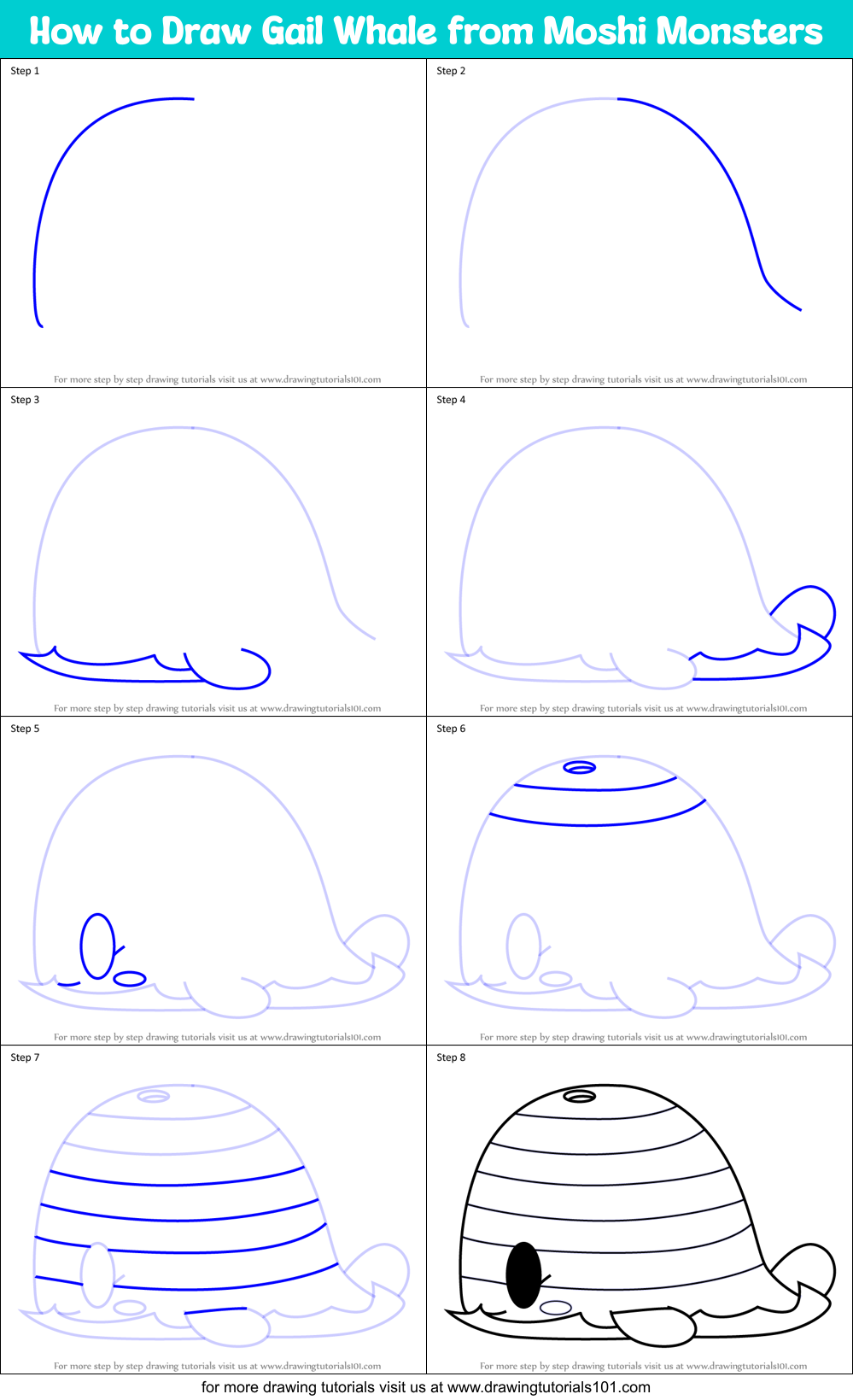 How to Draw Gail Whale from Moshi Monsters Printable Step by Step