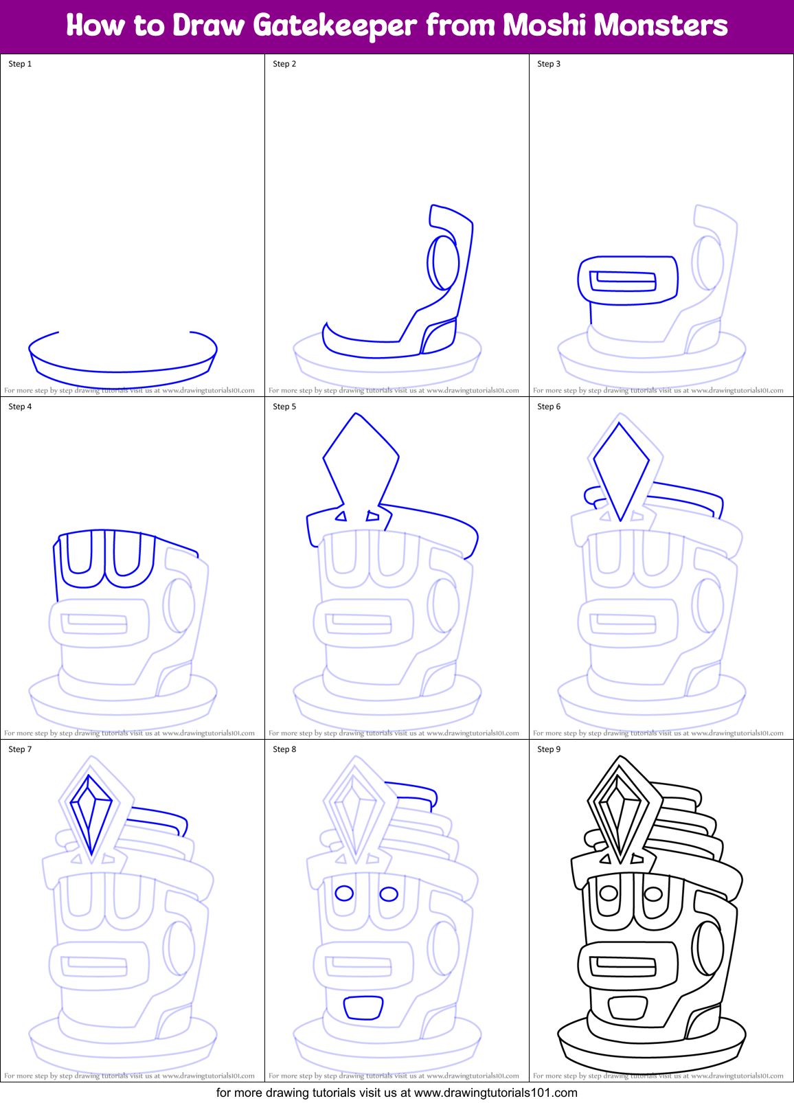 How to Draw Gatekeeper from Moshi Monsters Printable Step by Step