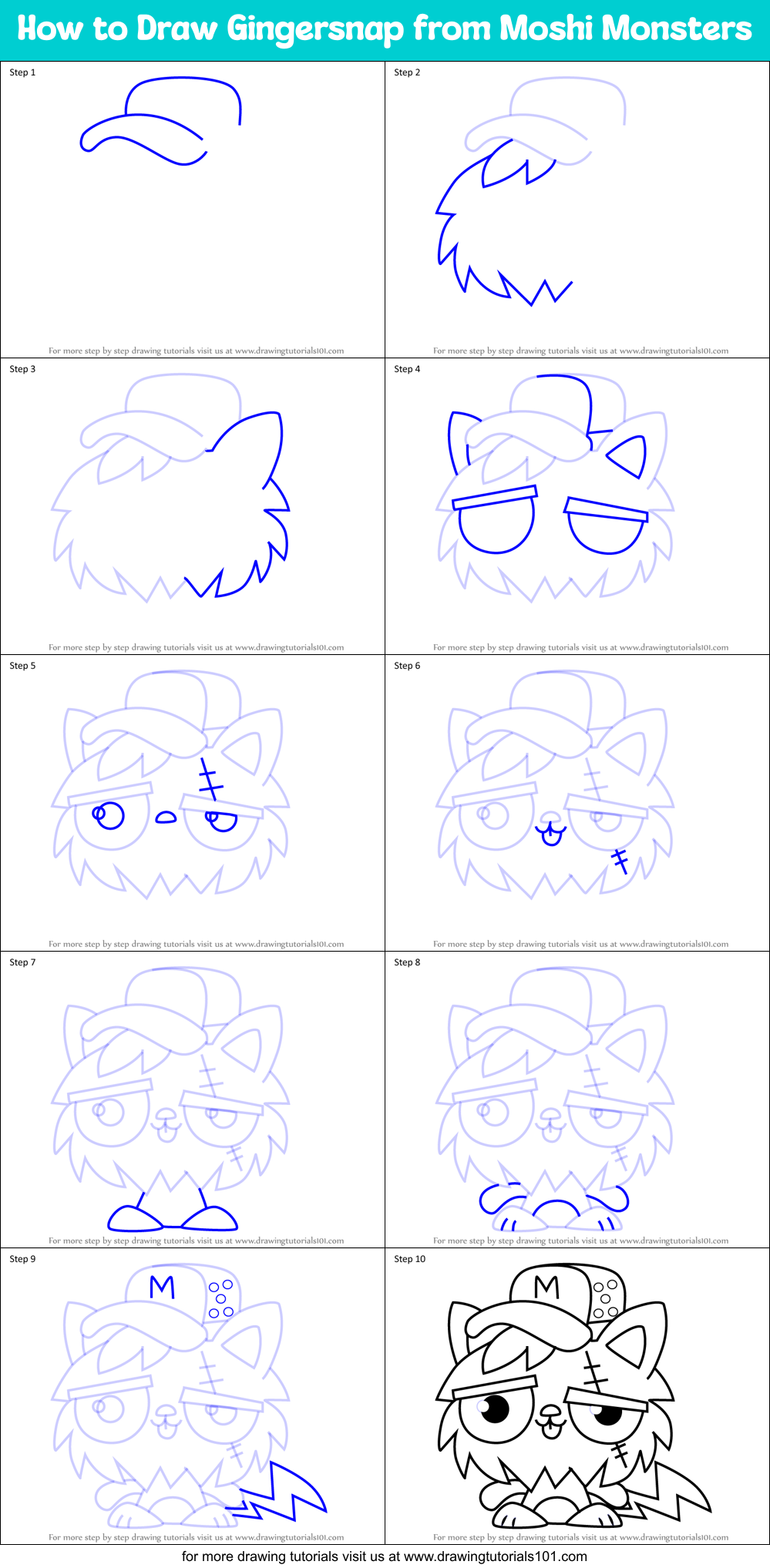 How to Draw Gingersnap from Moshi Monsters Printable Step by Step