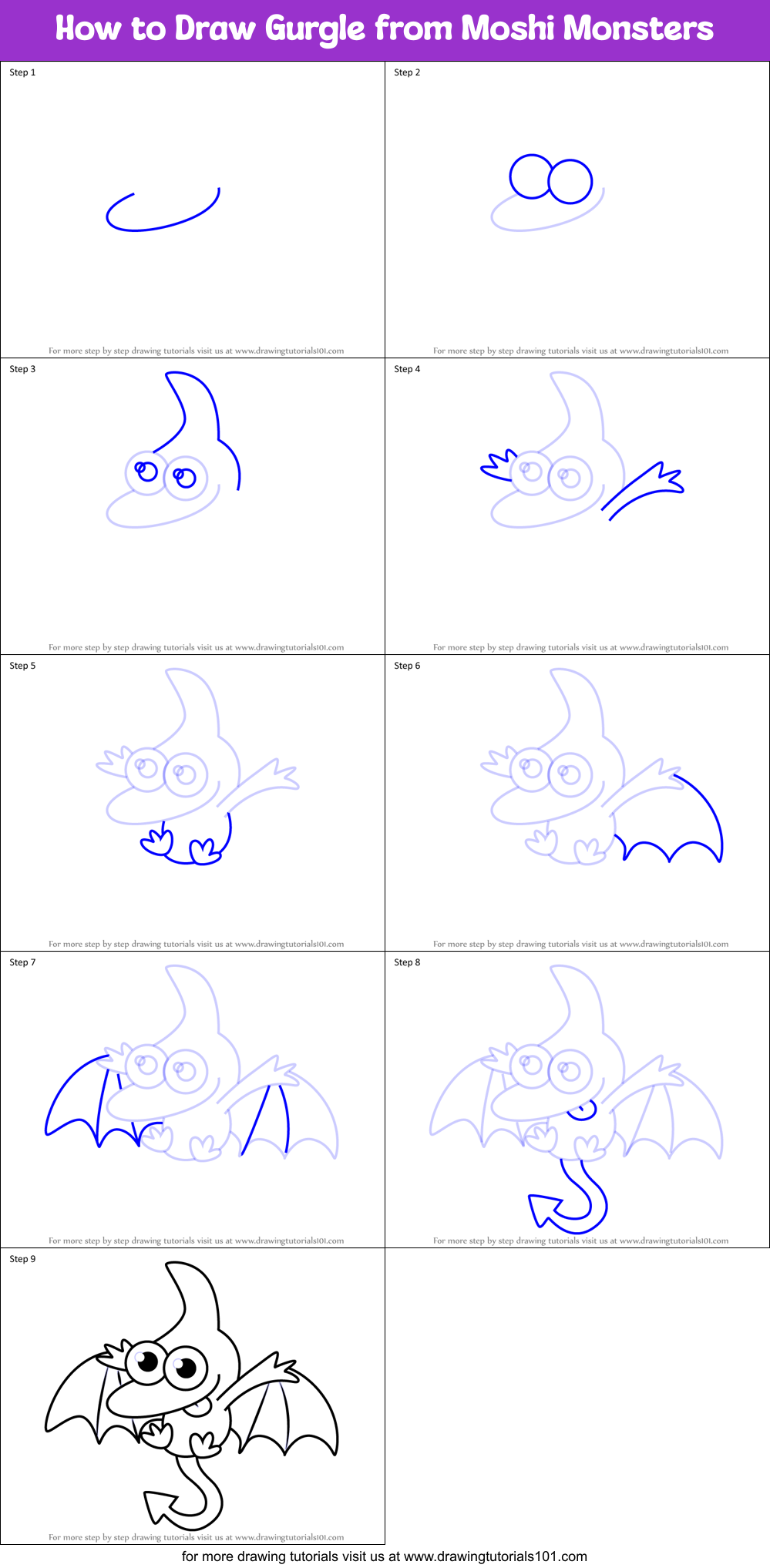 How to Draw Gurgle from Moshi Monsters Printable Step by Step