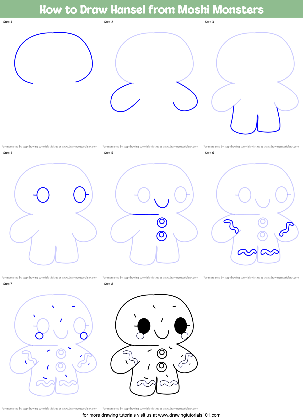 How to Draw Hansel from Moshi Monsters Printable Step by Step