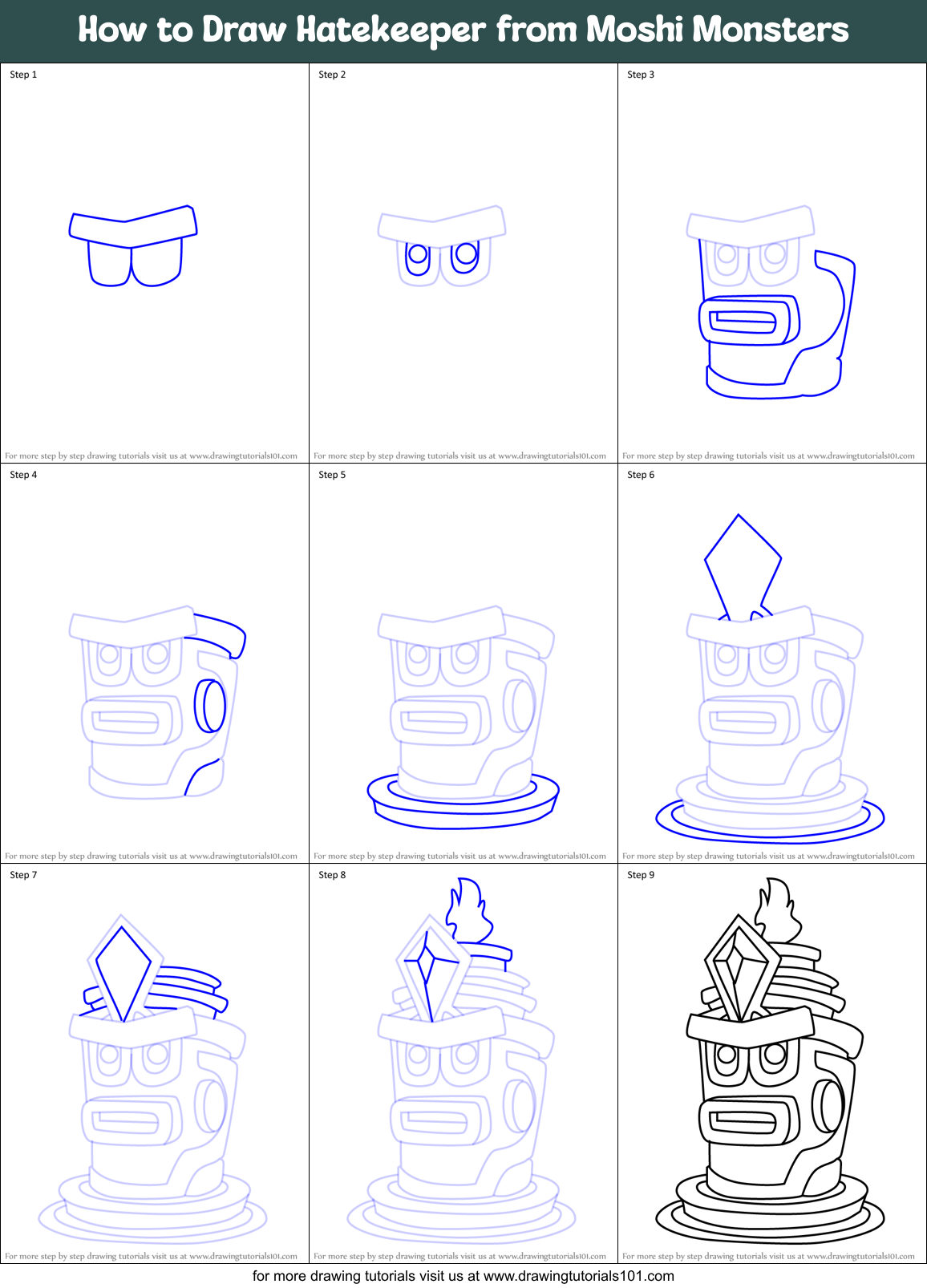 How to Draw Hatekeeper from Moshi Monsters Printable Step by Step