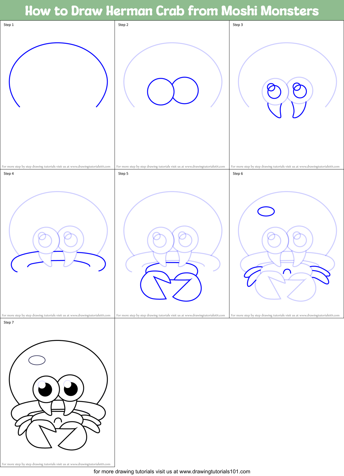 How to Draw Herman Crab from Moshi Monsters Printable Step by Step