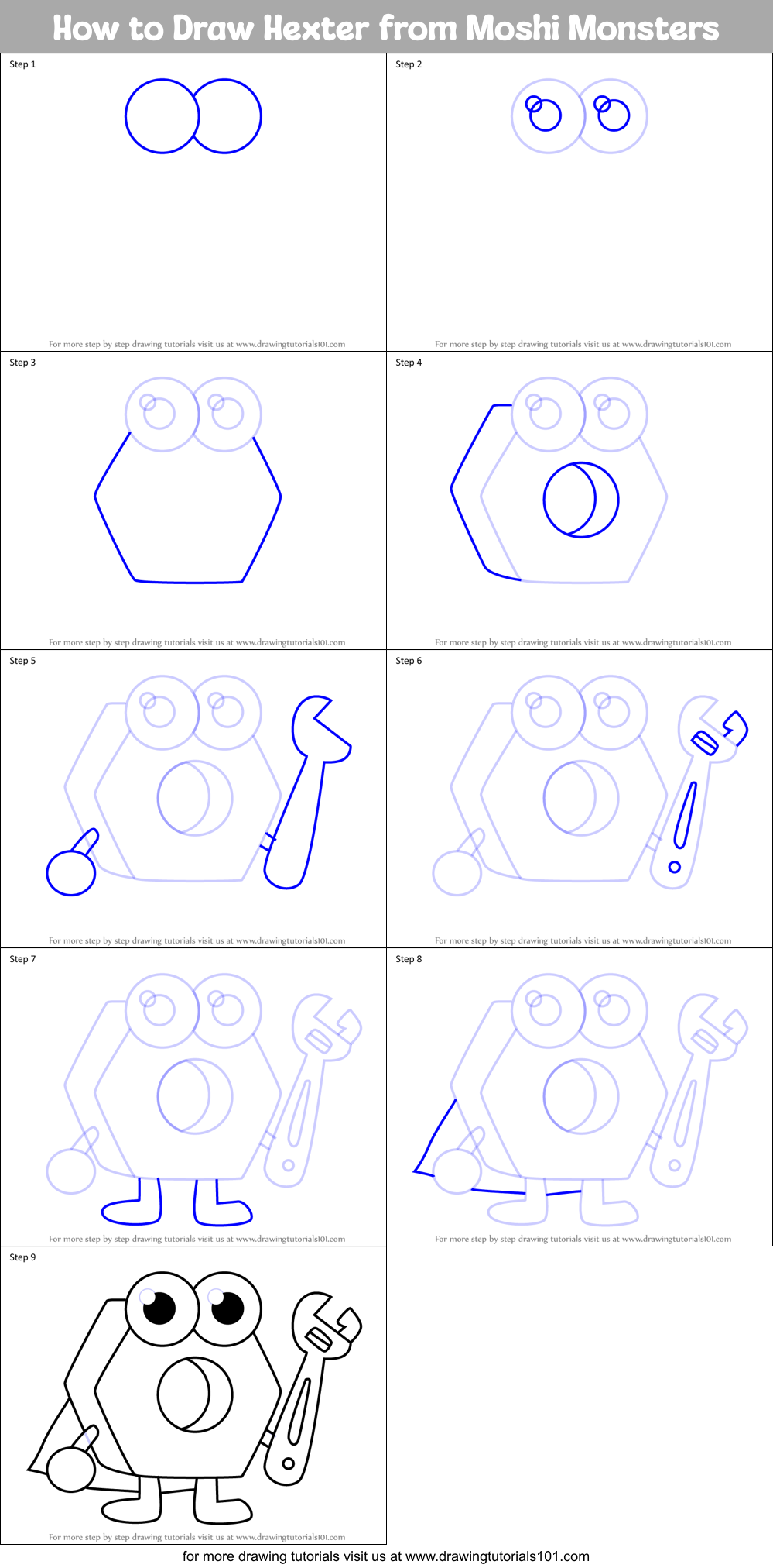 How to Draw Hexter from Moshi Monsters Printable Step by Step