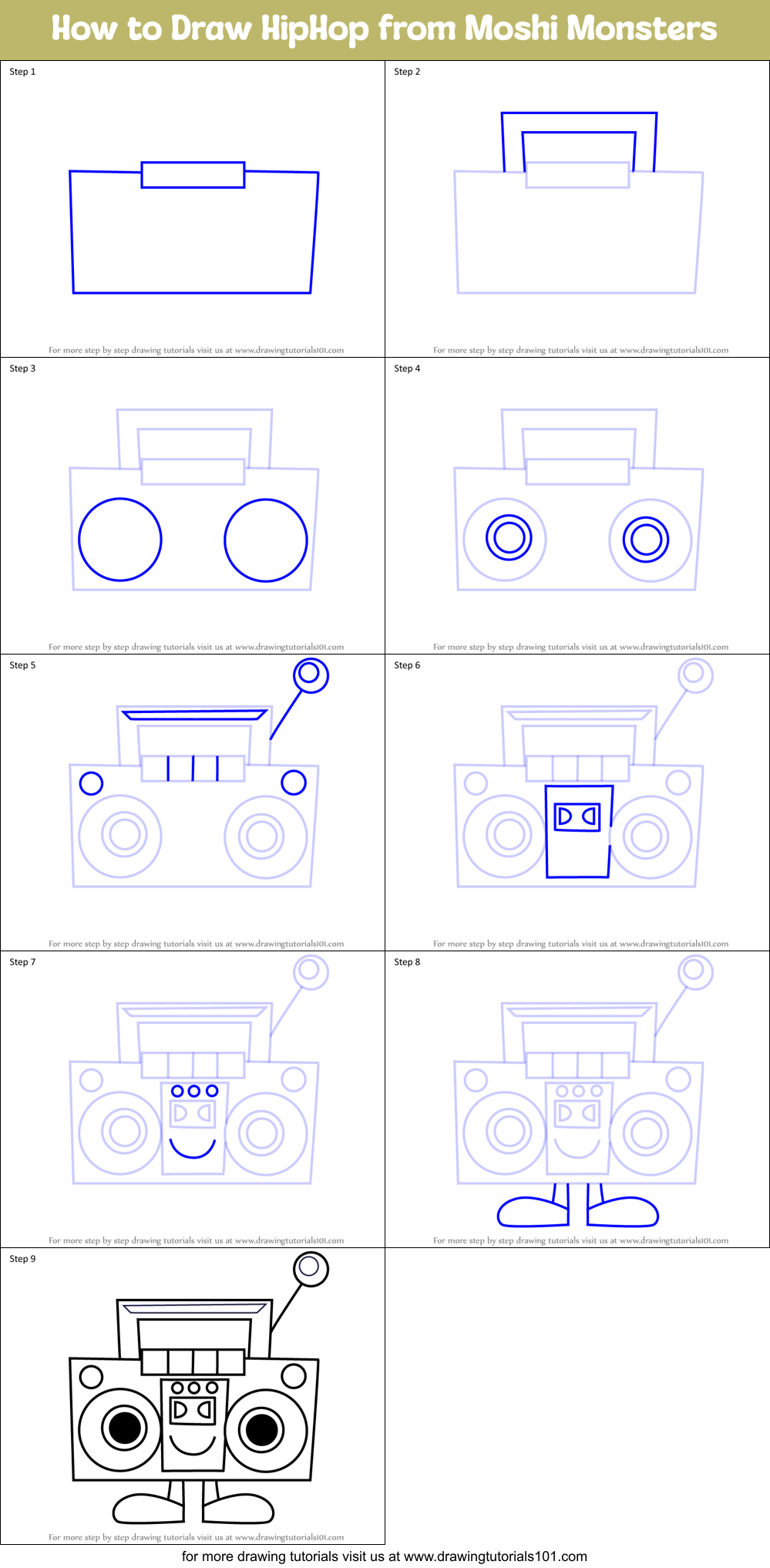How to Draw HipHop from Moshi Monsters Printable Step by Step