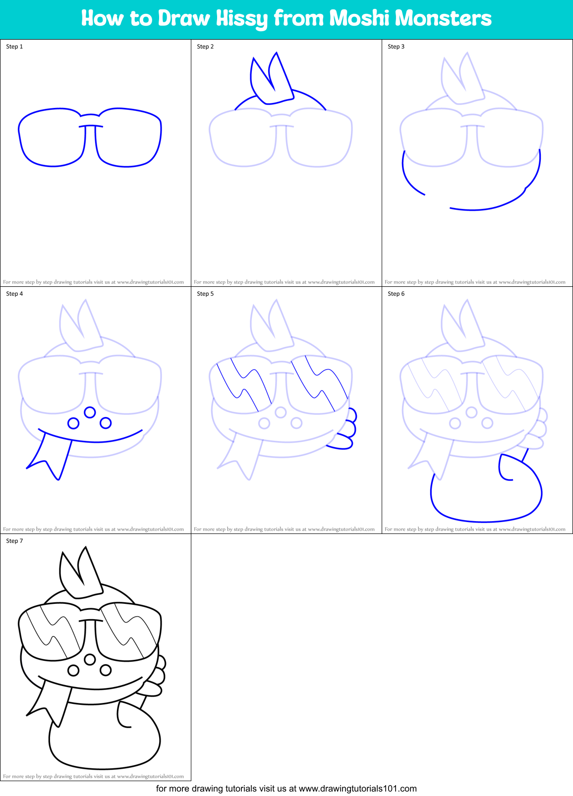 How to Draw Hissy from Moshi Monsters Printable Step by Step