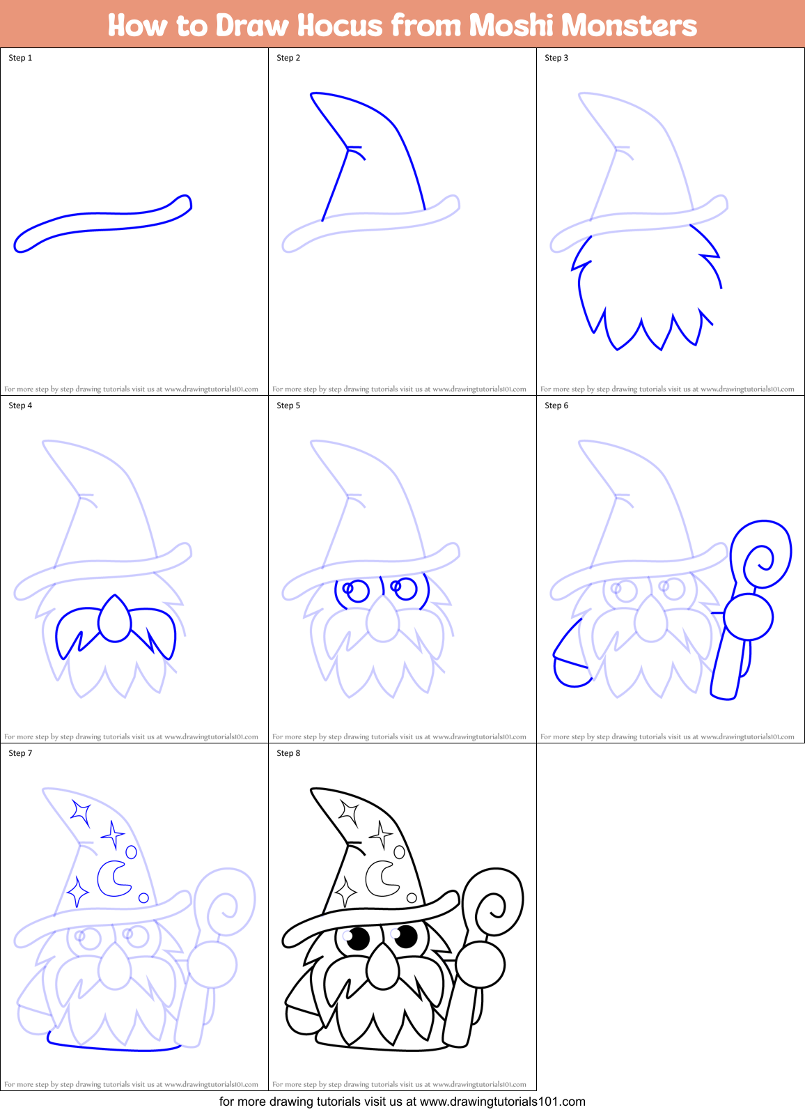 How to Draw Hocus from Moshi Monsters Printable Step by Step