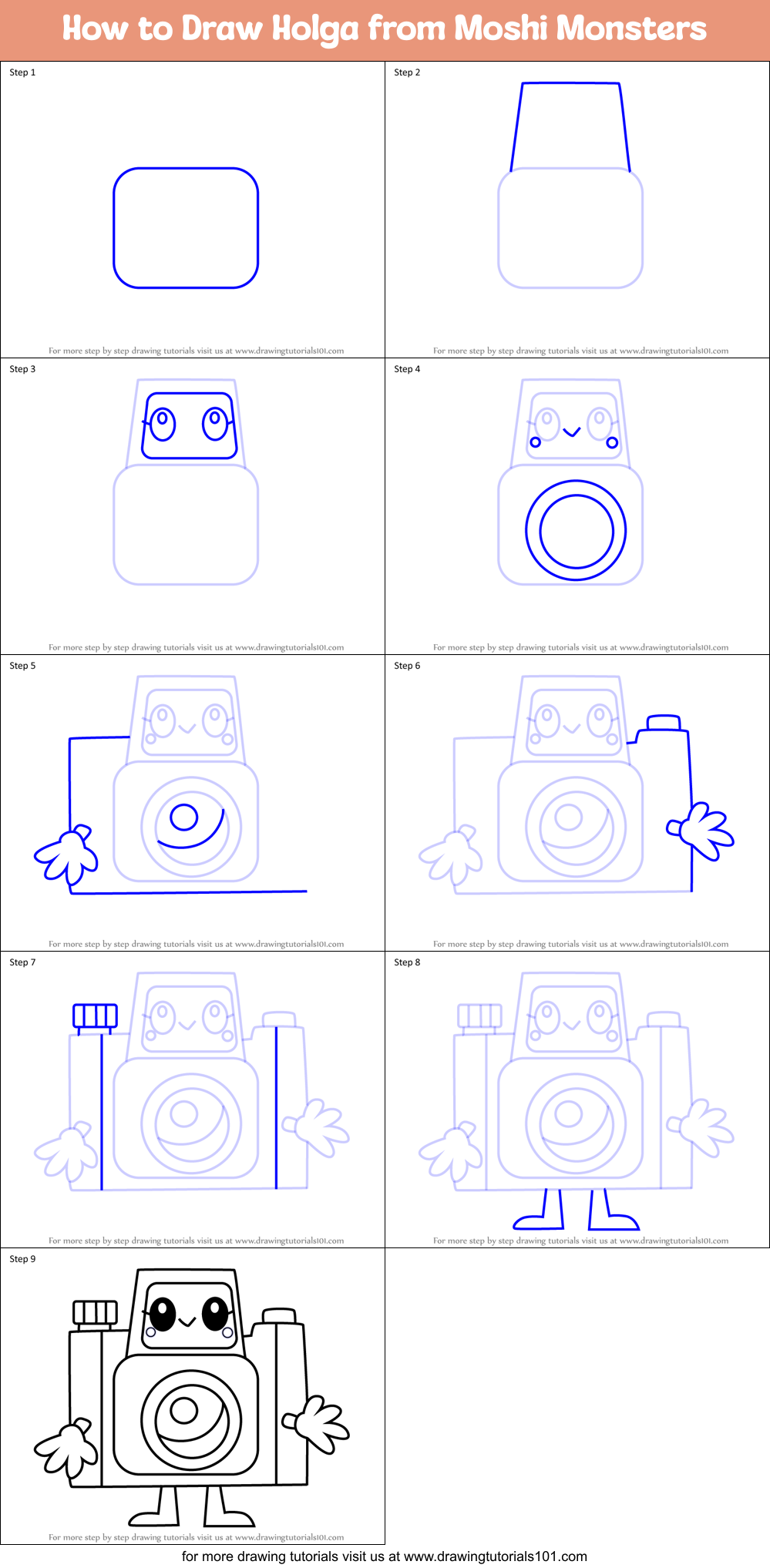 How to Draw Holga from Moshi Monsters Printable Step by Step