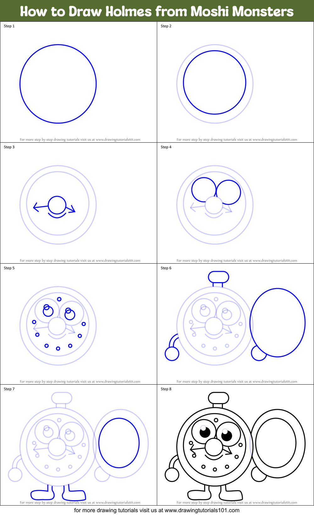 How to Draw Holmes from Moshi Monsters Printable Step by Step