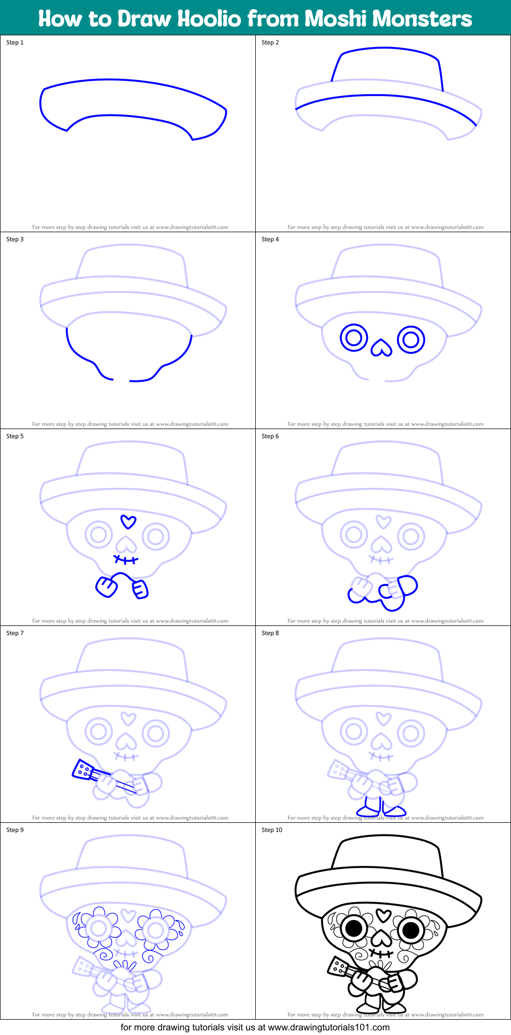 How to Draw Hoolio from Moshi Monsters Printable Step by Step