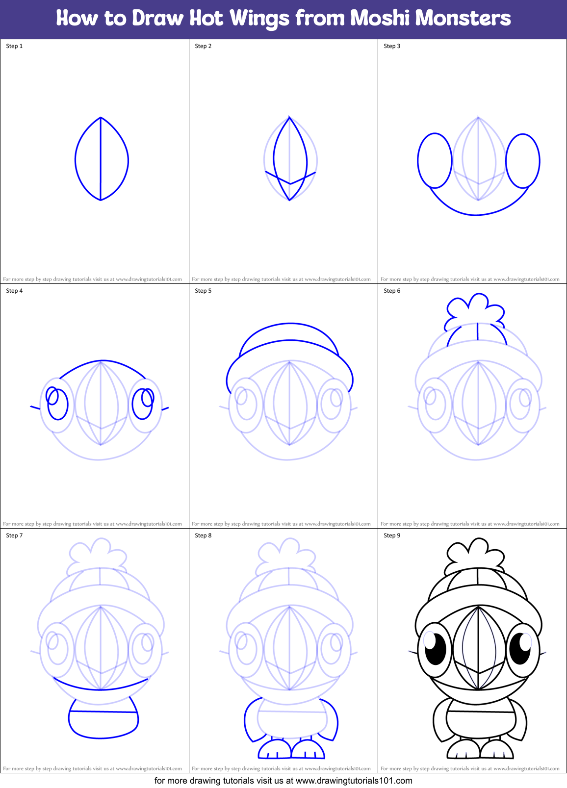 How to Draw Hot Wings from Moshi Monsters Printable Step by Step