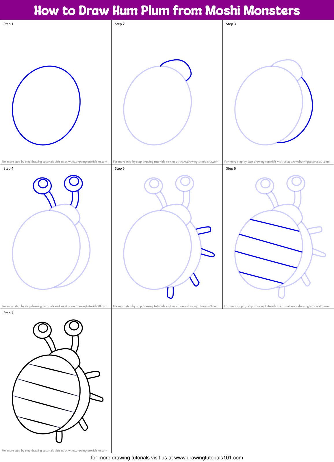 How to Draw Hum Plum from Moshi Monsters Printable Step by Step