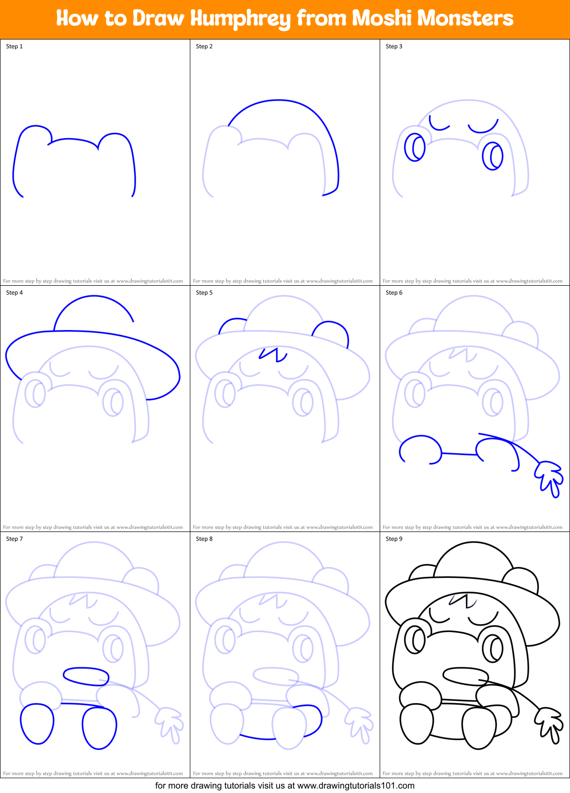 How to Draw Humphrey from Moshi Monsters Printable Step by Step