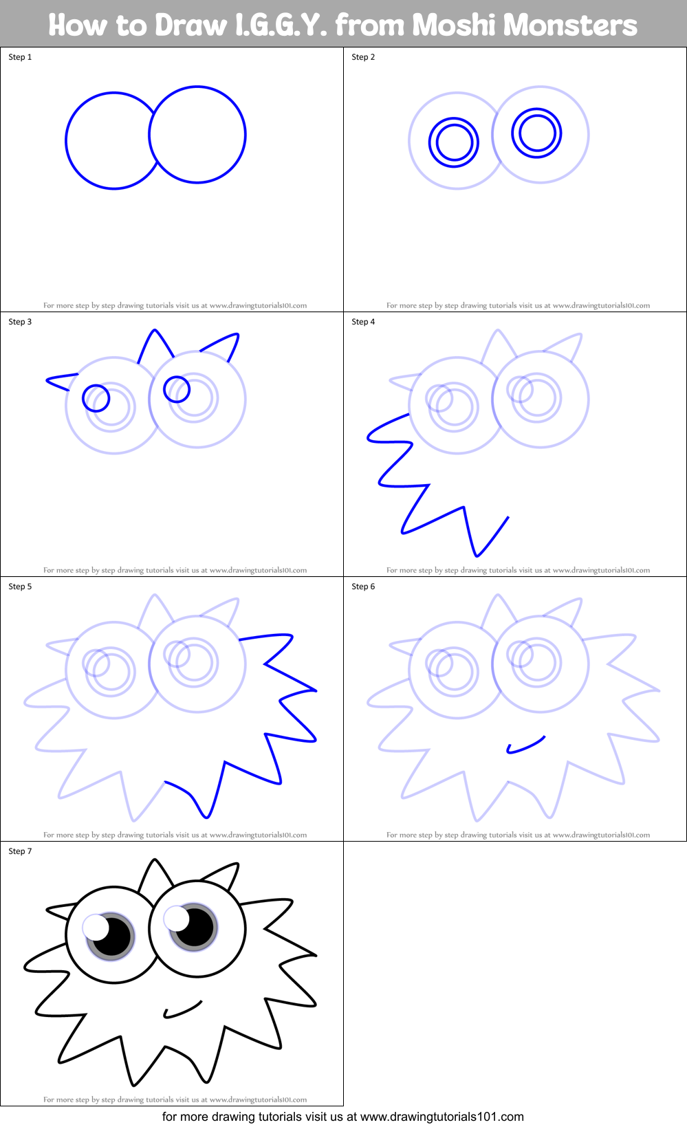 How to Draw I.G.G.Y. from Moshi Monsters Printable Step by Step