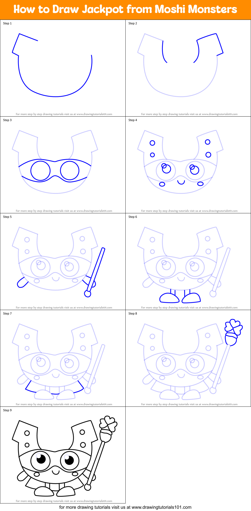 How to Draw Jackpot from Moshi Monsters Printable Step by Step
