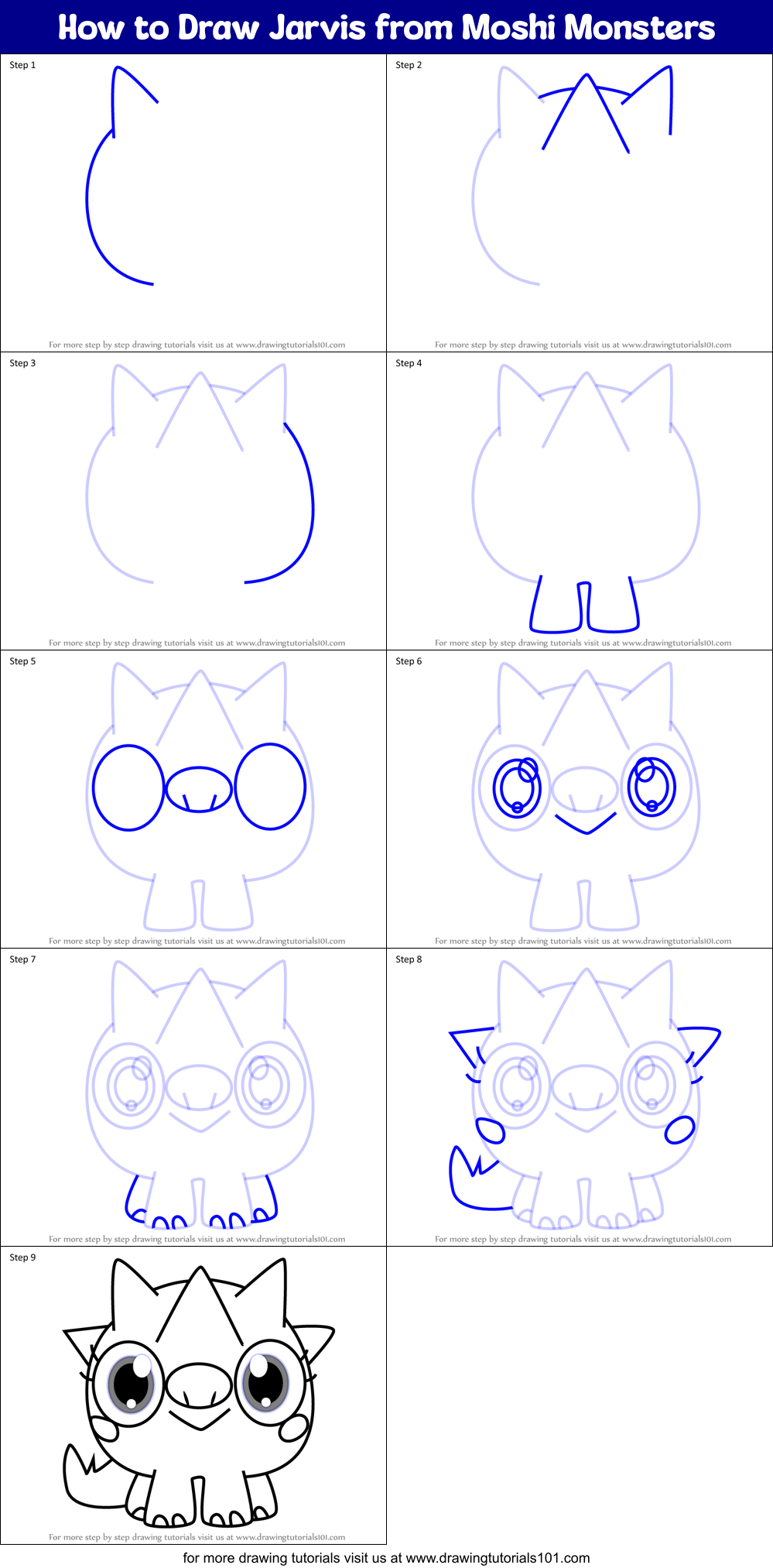 How to Draw Jarvis from Moshi Monsters Printable Step by Step