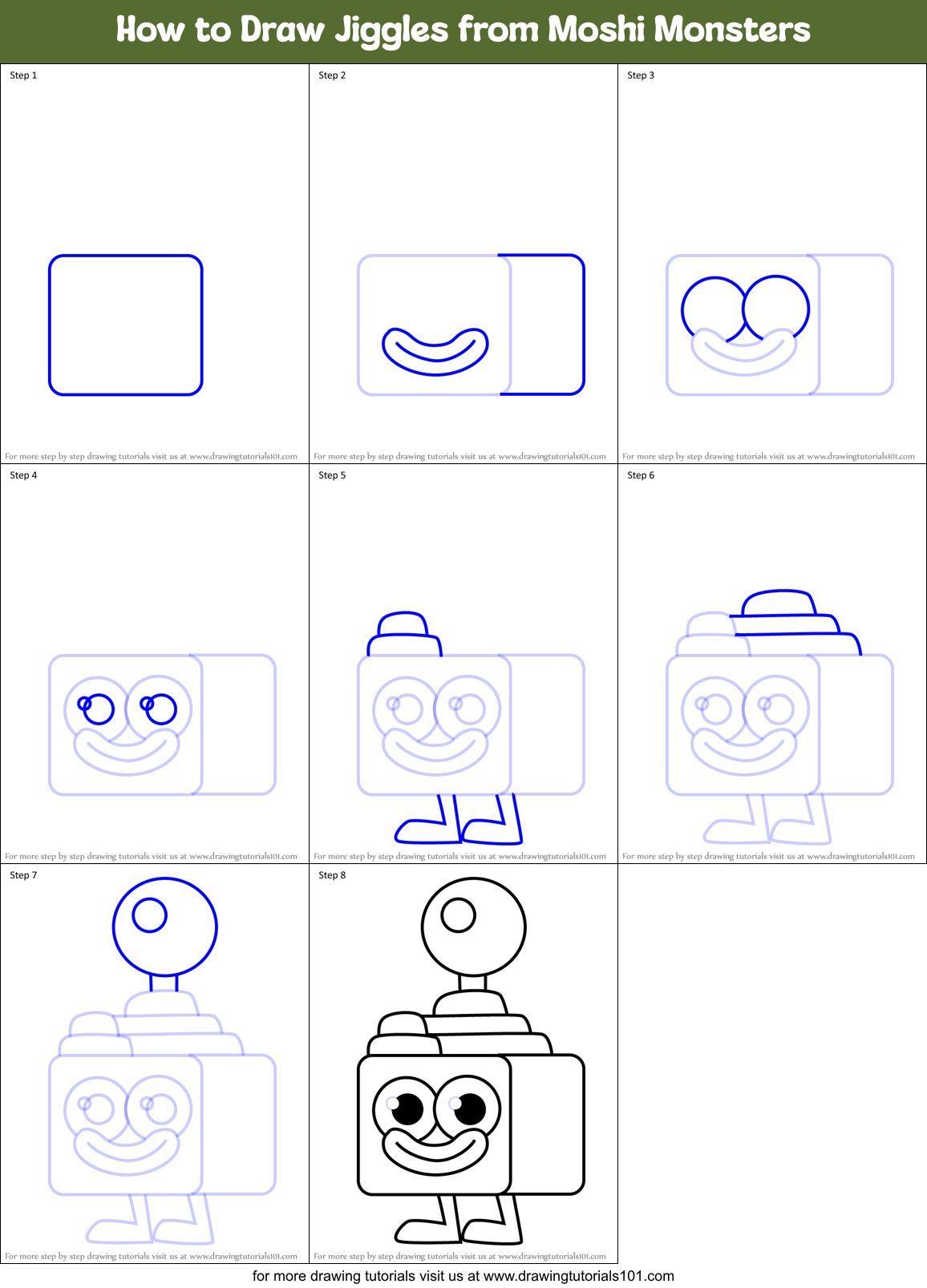 How to Draw Jiggles from Moshi Monsters Printable Step by Step