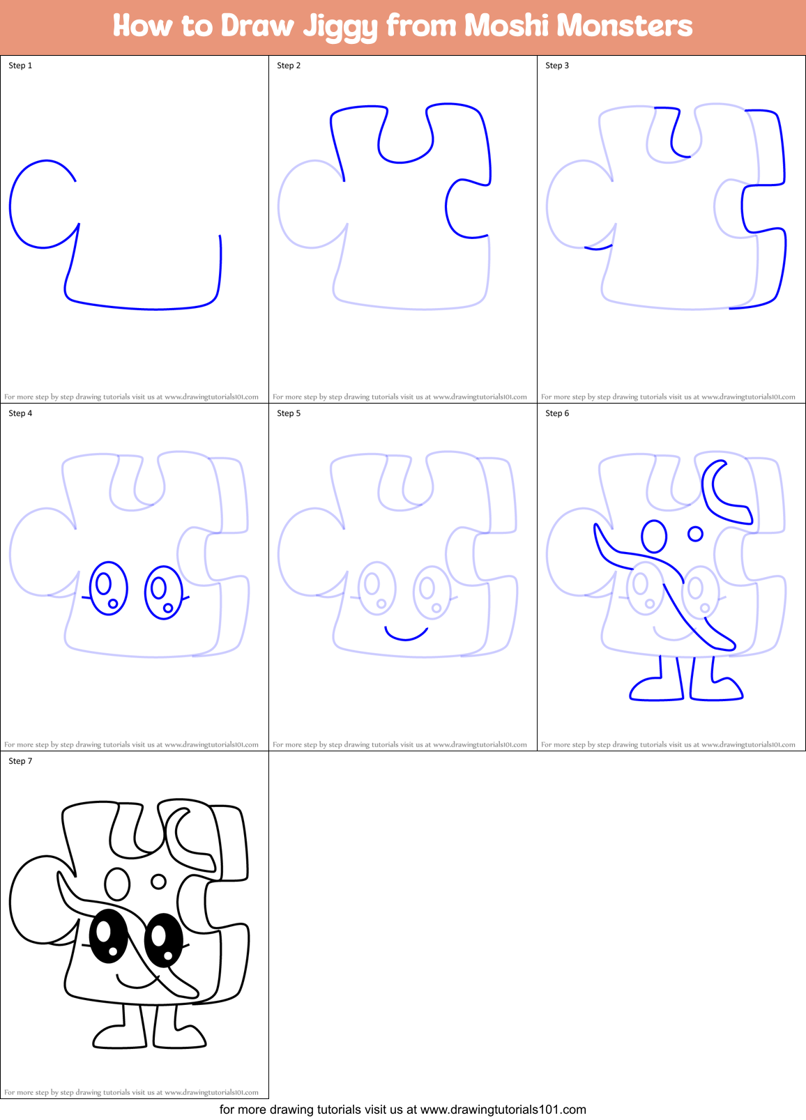 How to Draw Jiggy from Moshi Monsters Printable Step by Step