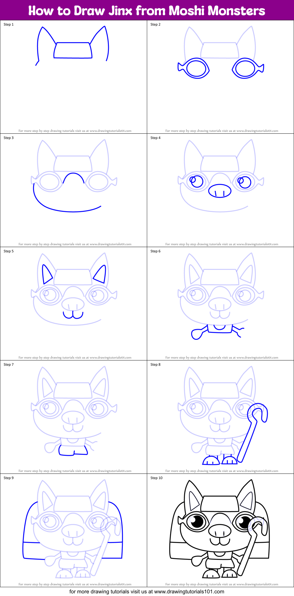 How to Draw Jinx from Moshi Monsters Printable Step by Step