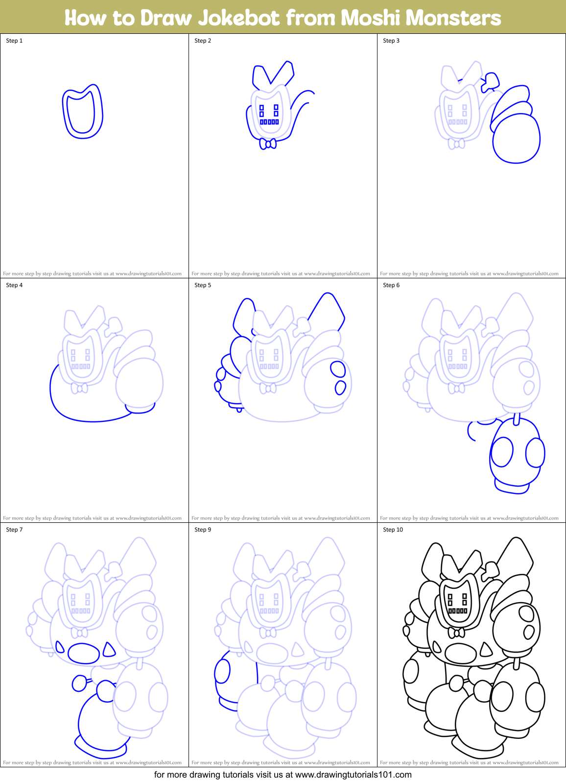 How to Draw Jokebot from Moshi Monsters Printable Step by Step