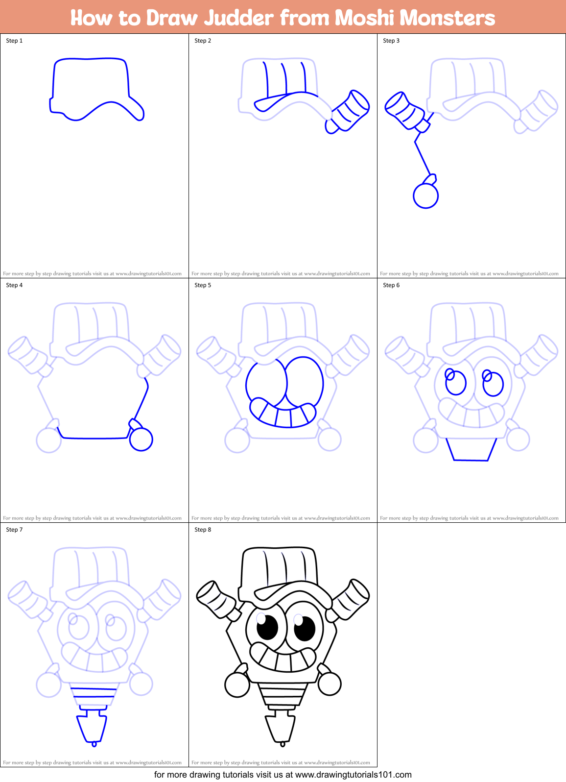 How to Draw Judder from Moshi Monsters Printable Step by Step