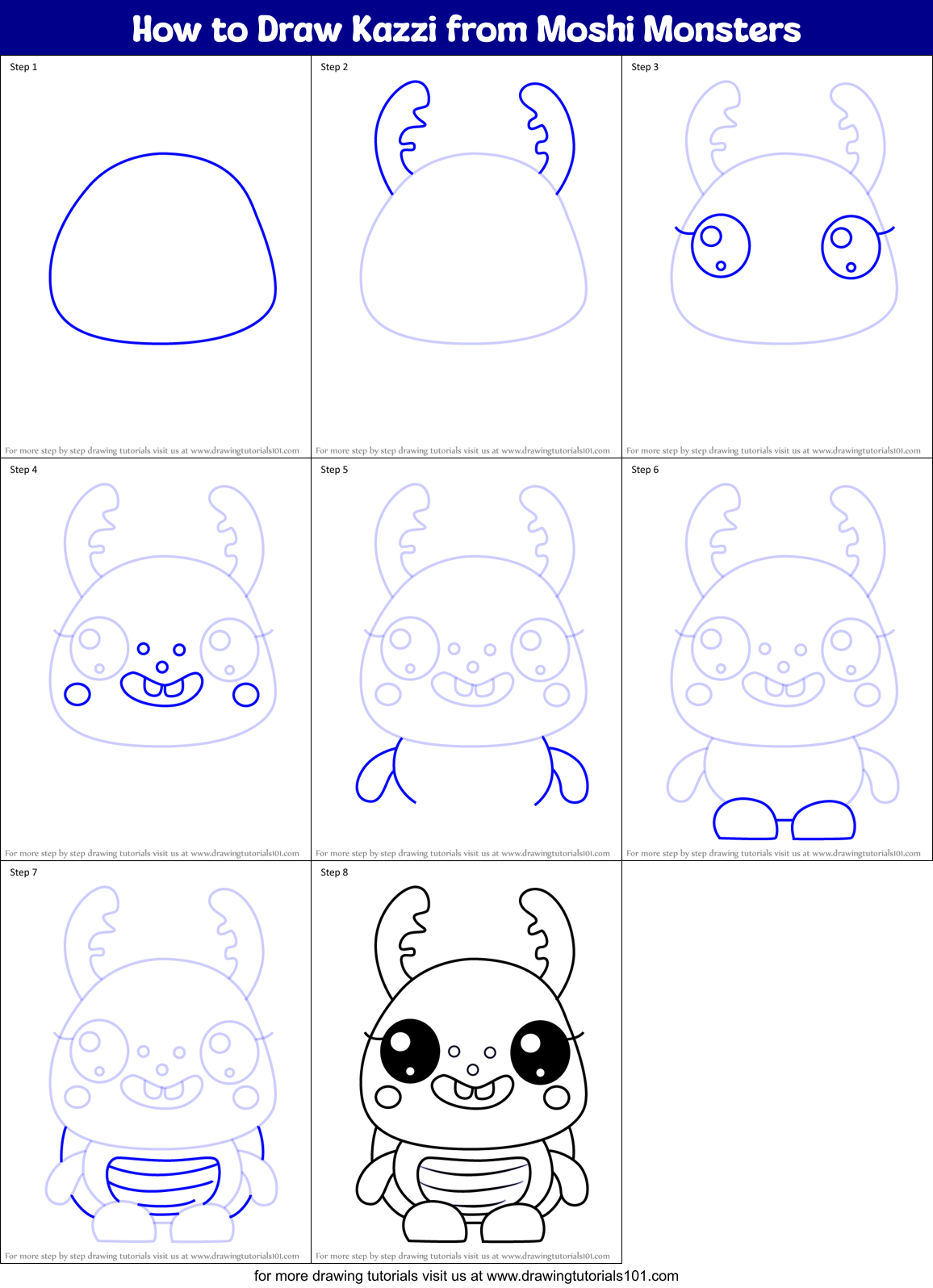 How to Draw Kazzi from Moshi Monsters Printable Step by Step