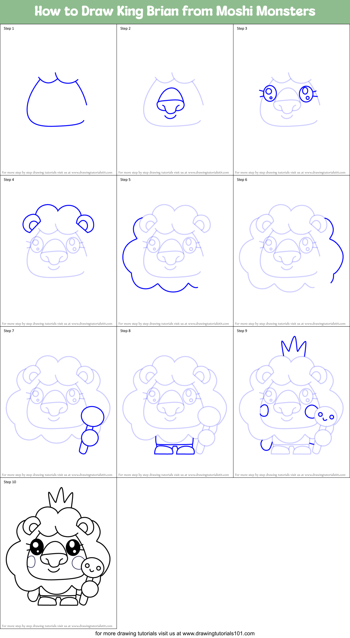 How to Draw King Brian from Moshi Monsters Printable Step by Step