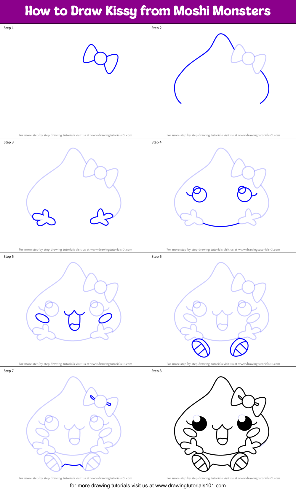 How to Draw Kissy from Moshi Monsters Printable Step by Step