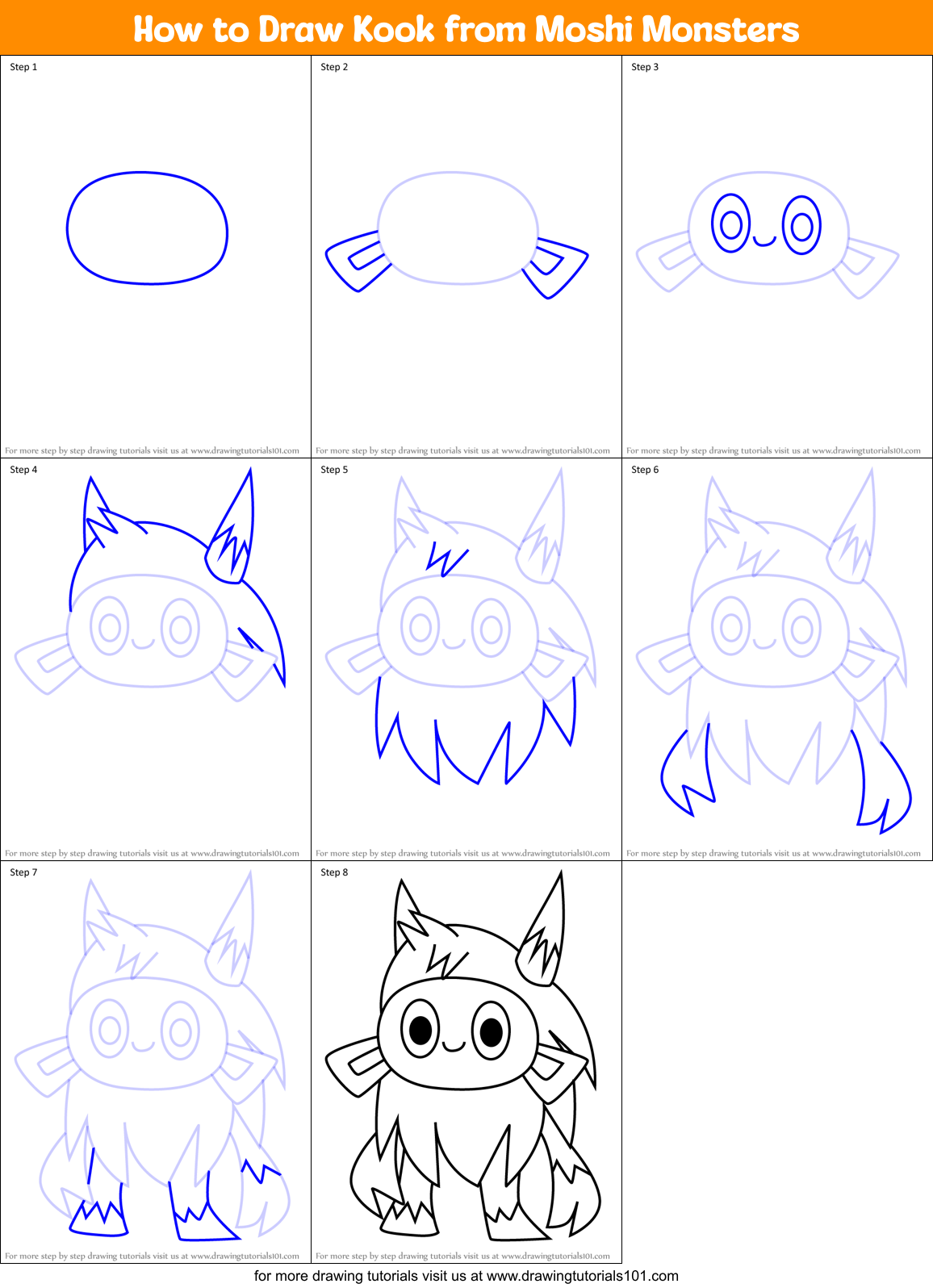 How to Draw Kook from Moshi Monsters Printable Step by Step