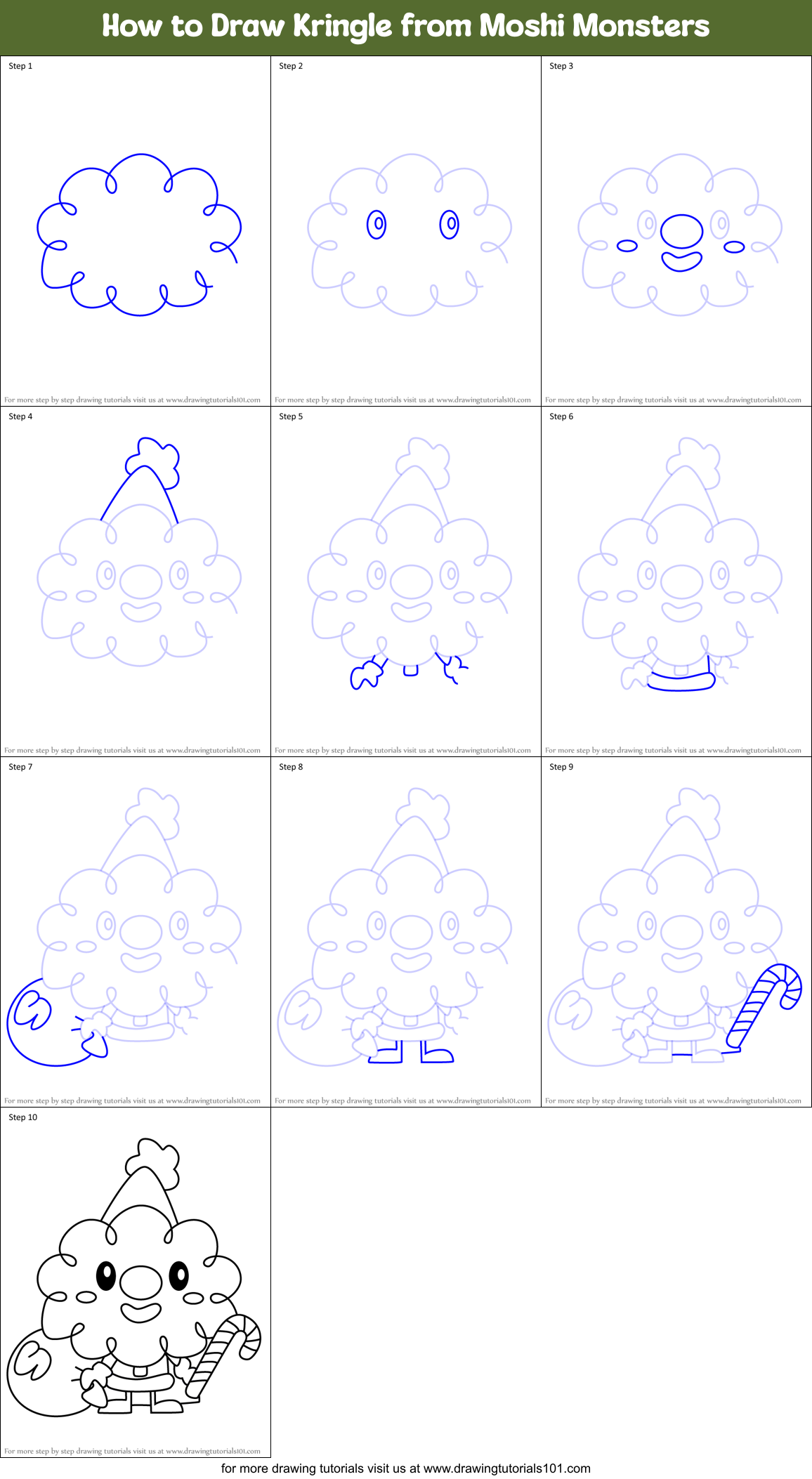 How to Draw Kringle from Moshi Monsters Printable Step by Step