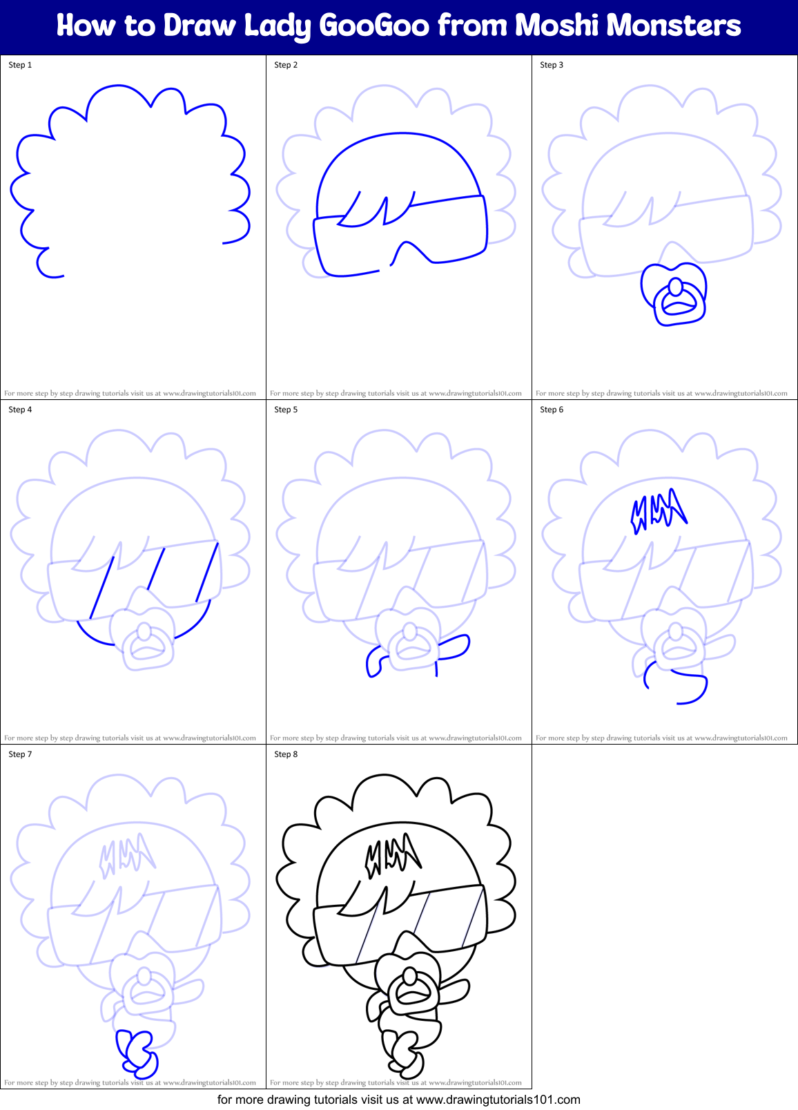 How to Draw Lady GooGoo from Moshi Monsters Printable Step by Step