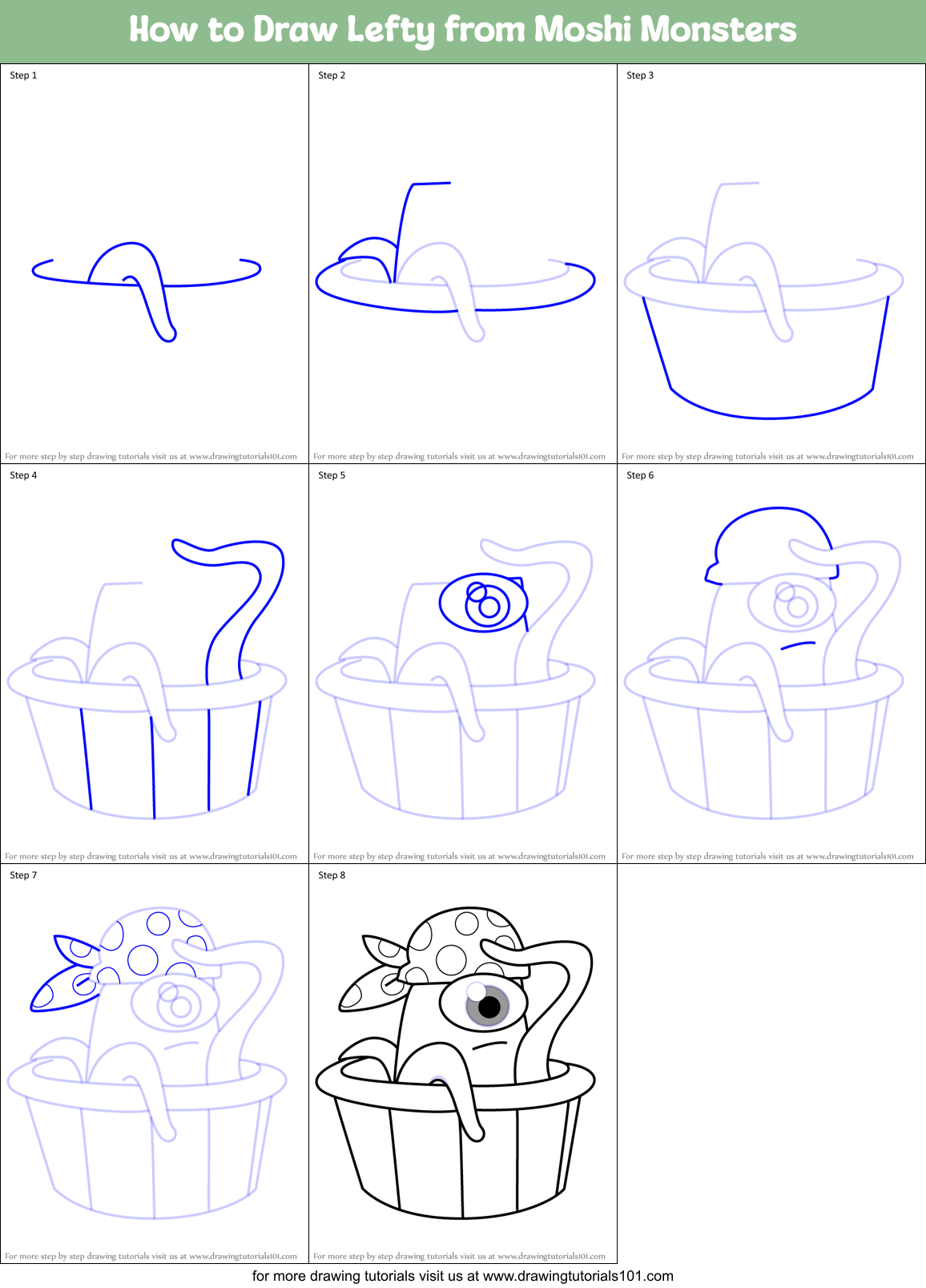 How to Draw Lefty from Moshi Monsters Printable Step by Step