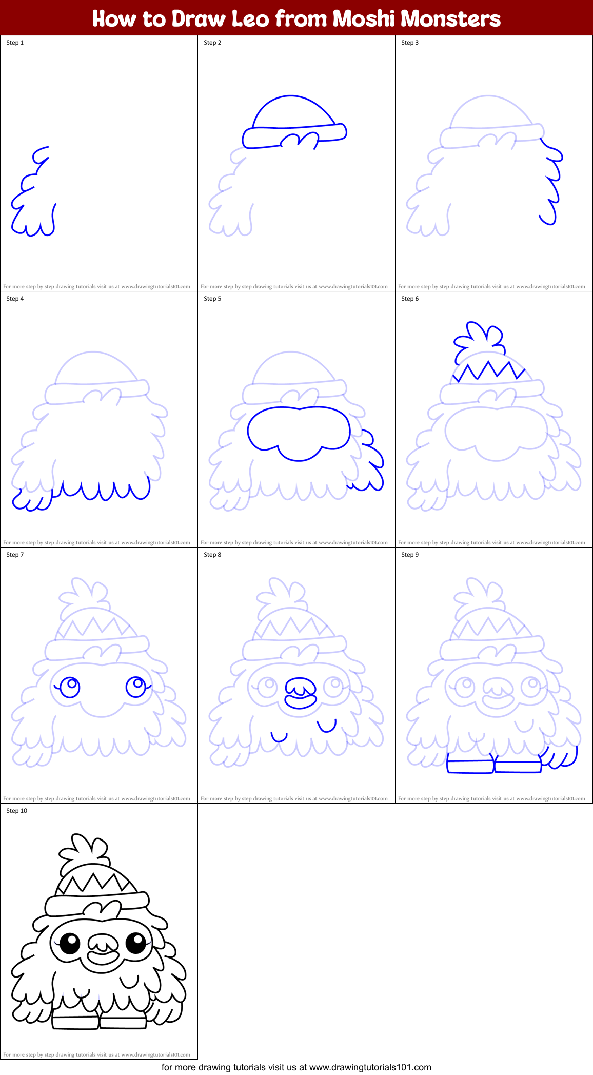 How to Draw Leo from Moshi Monsters Printable Step by Step