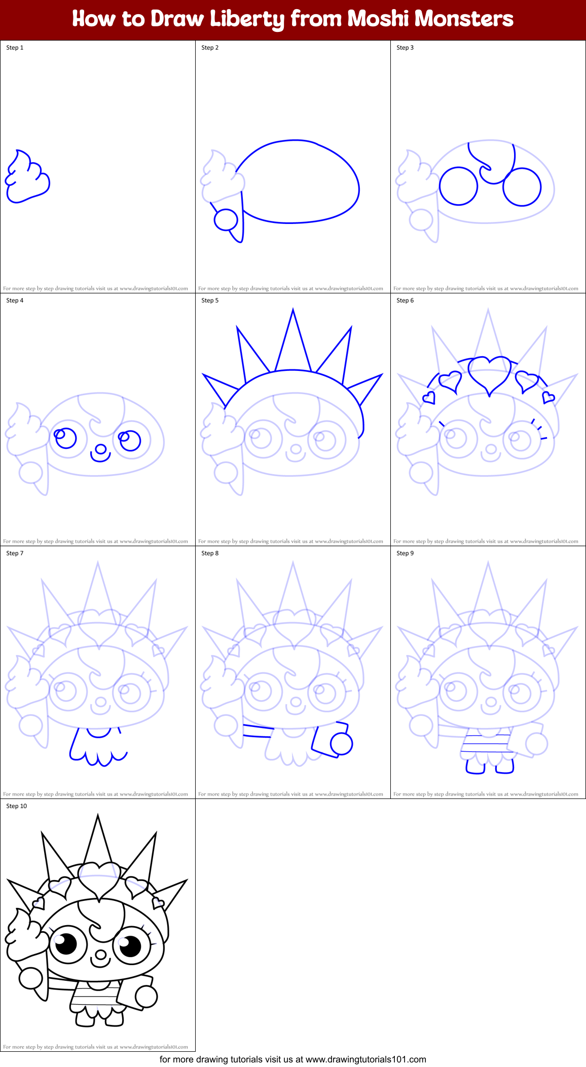 How to Draw Liberty from Moshi Monsters Printable Step by Step