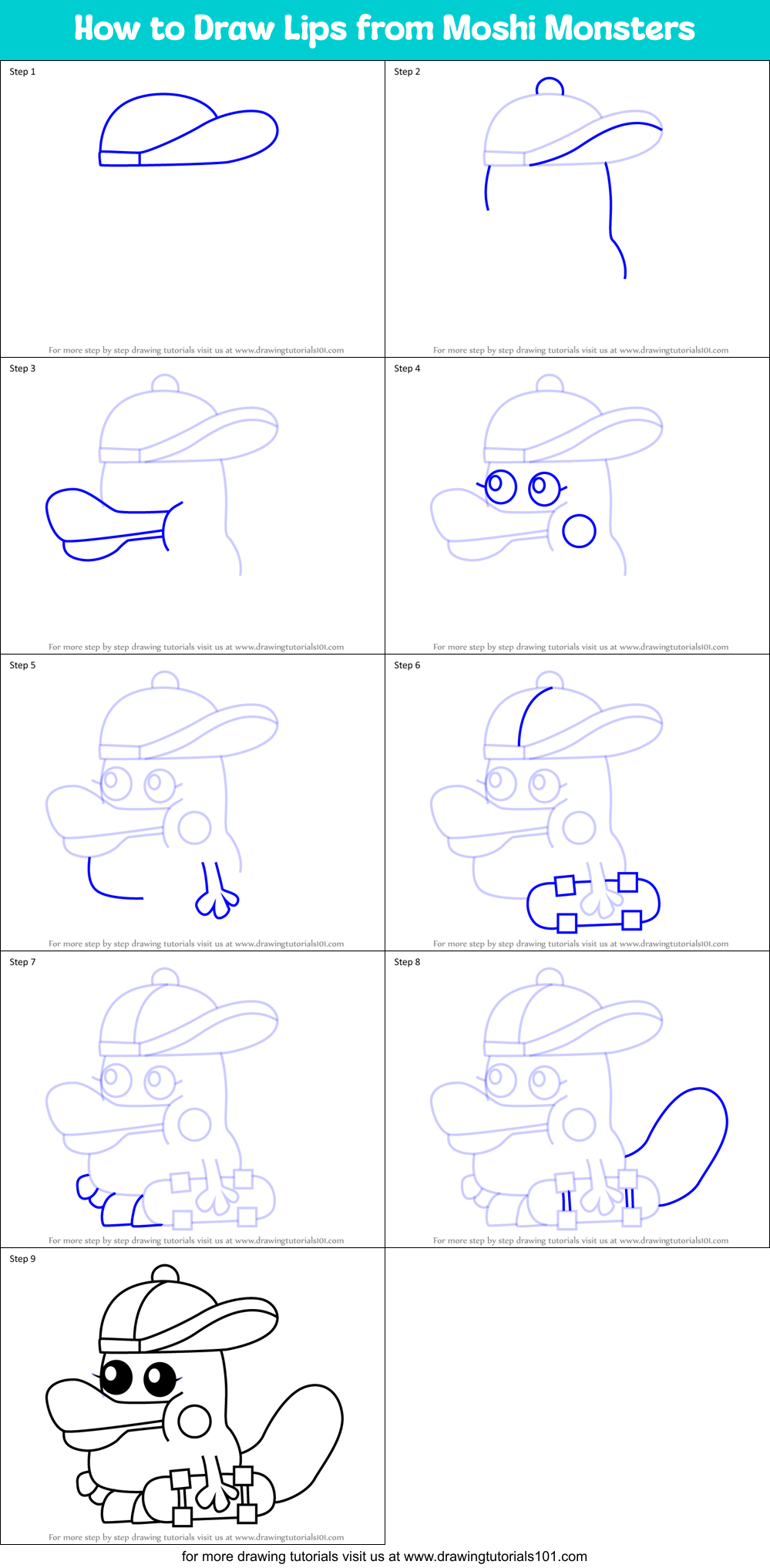 How to Draw Lips from Moshi Monsters Printable Step by Step