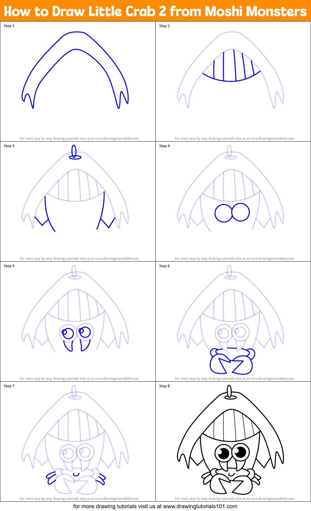 How to Draw Little Crab 2 from Moshi Monsters Printable Step by Step