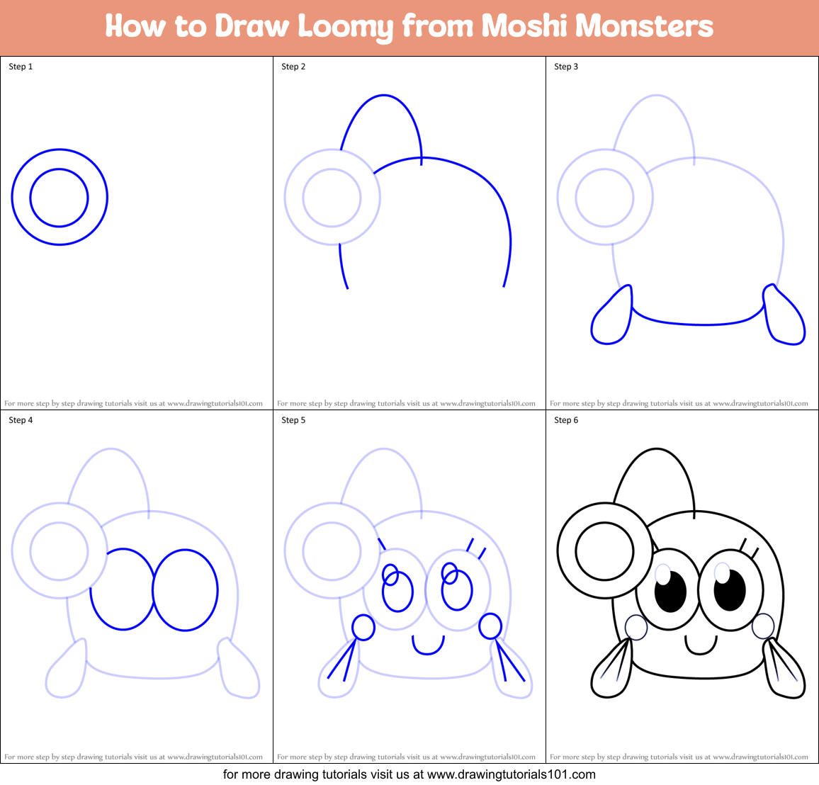 How to Draw Loomy from Moshi Monsters Printable Step by Step