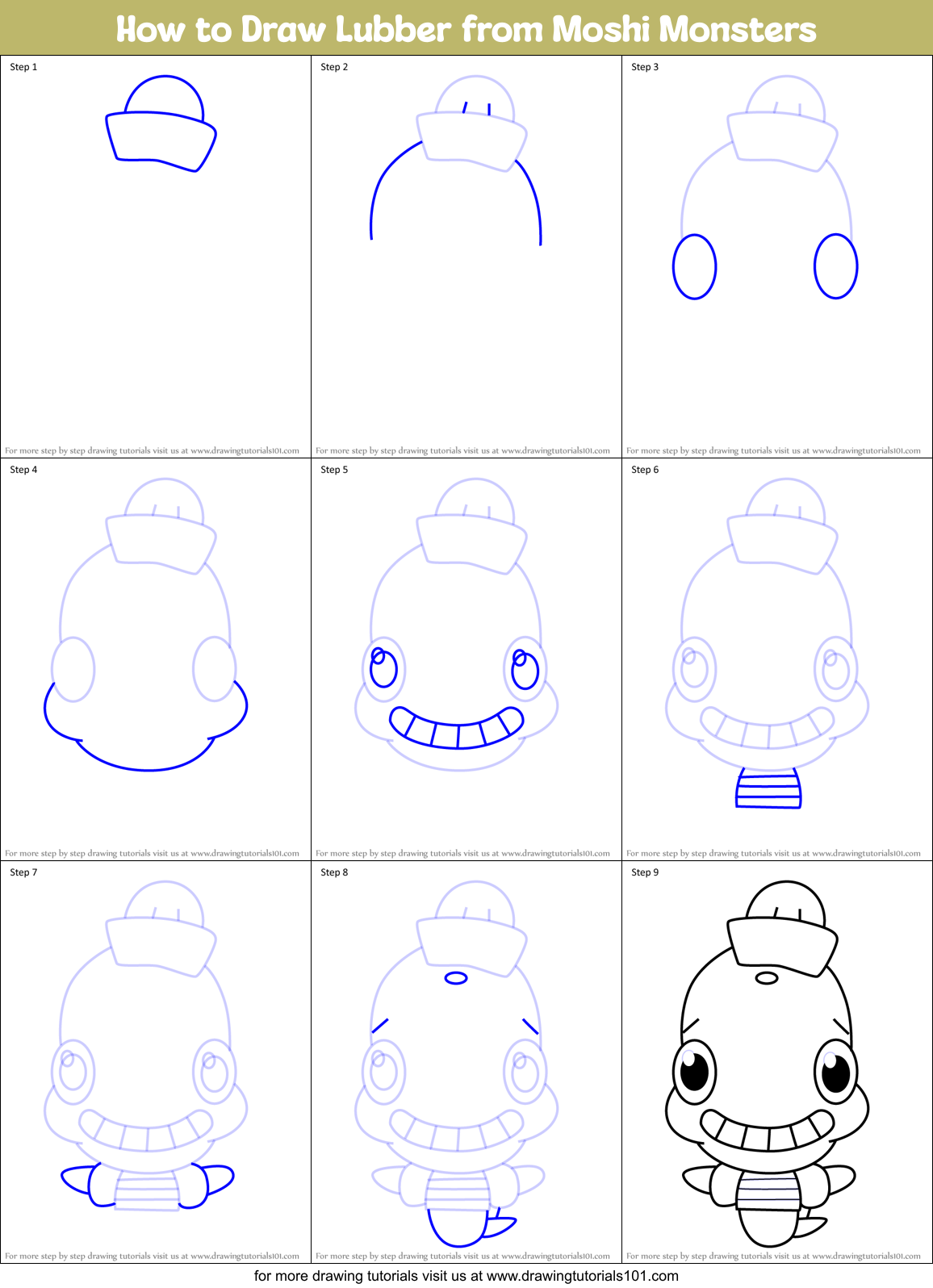 How to Draw Lubber from Moshi Monsters Printable Step by Step