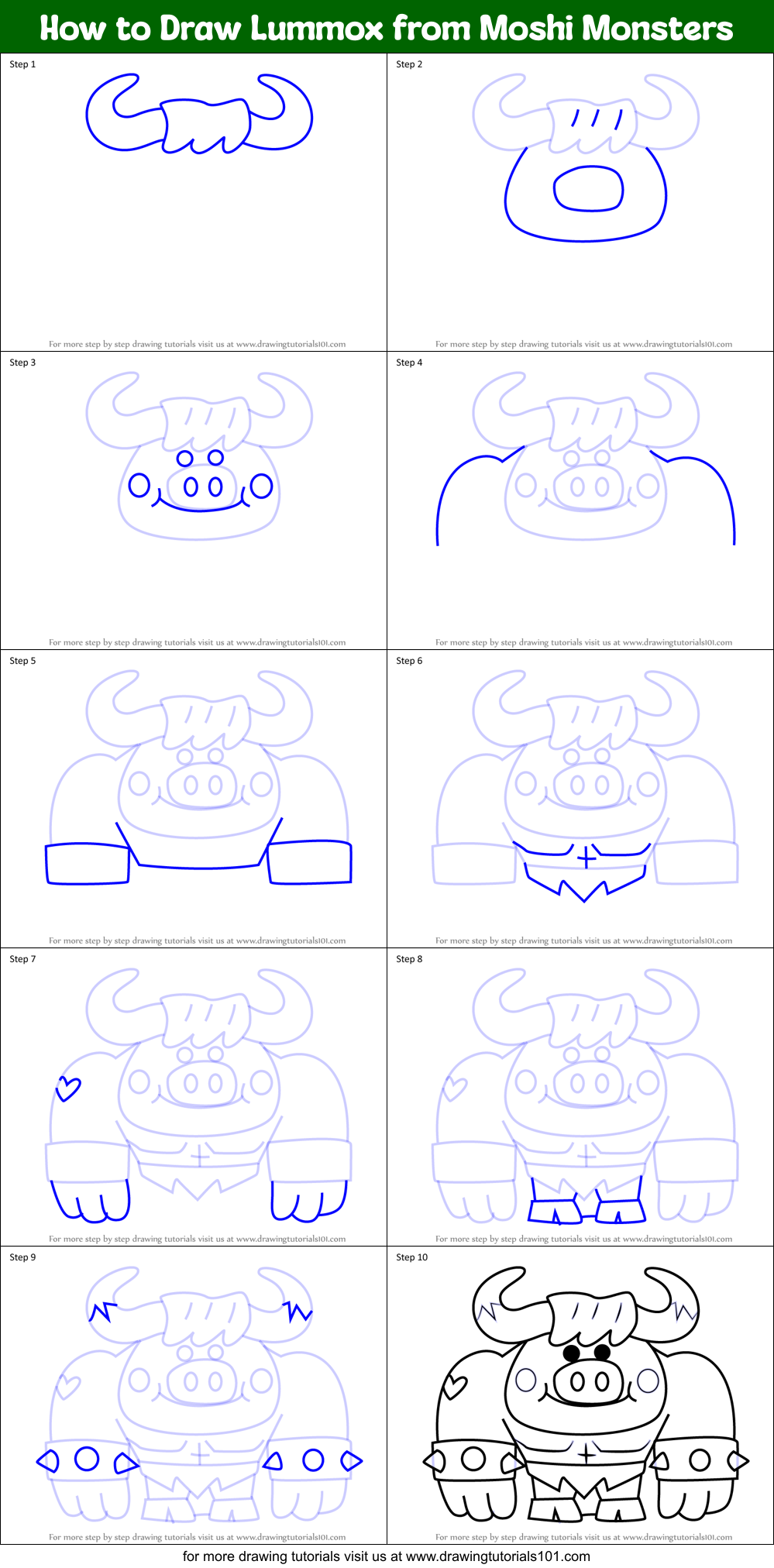 How to Draw Lummox from Moshi Monsters Printable Step by Step