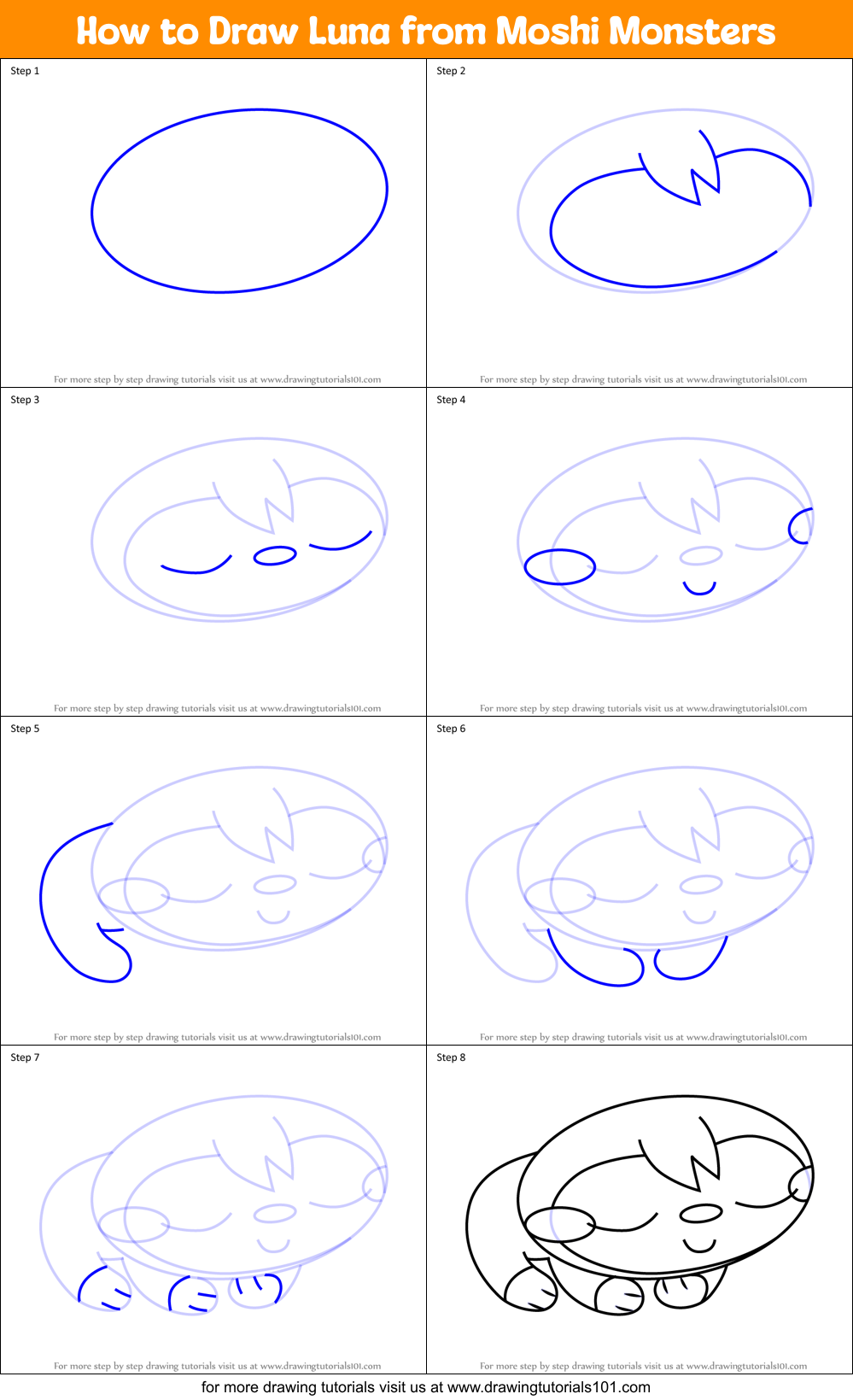 How to Draw Luna from Moshi Monsters Printable Step by Step