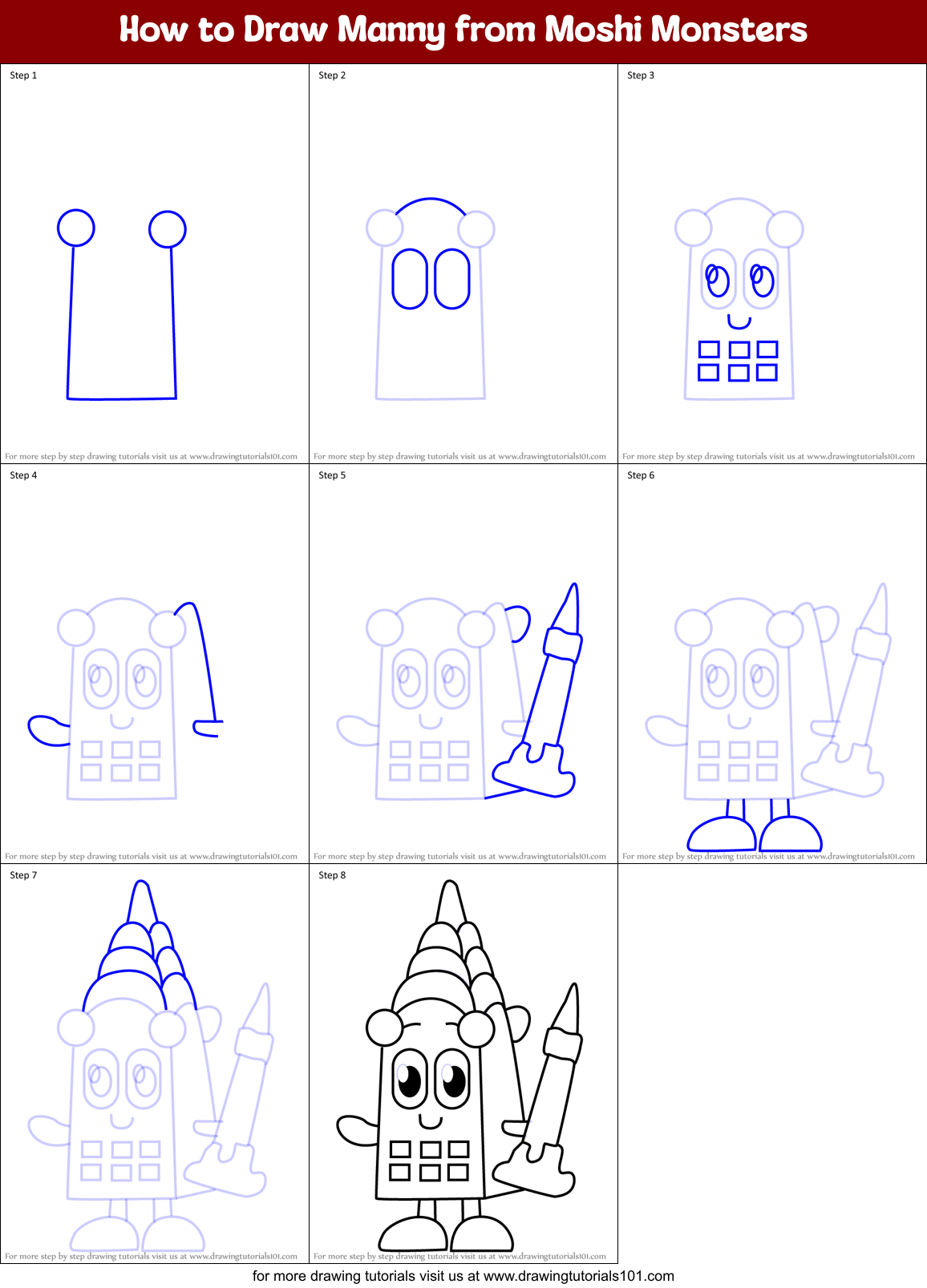 How to Draw Manny from Moshi Monsters Printable Step by Step