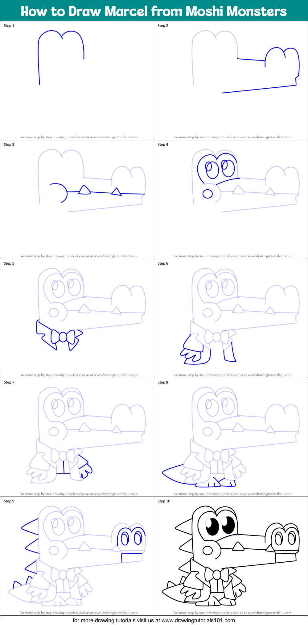 How to Draw Marcel from Moshi Monsters Printable Step by Step